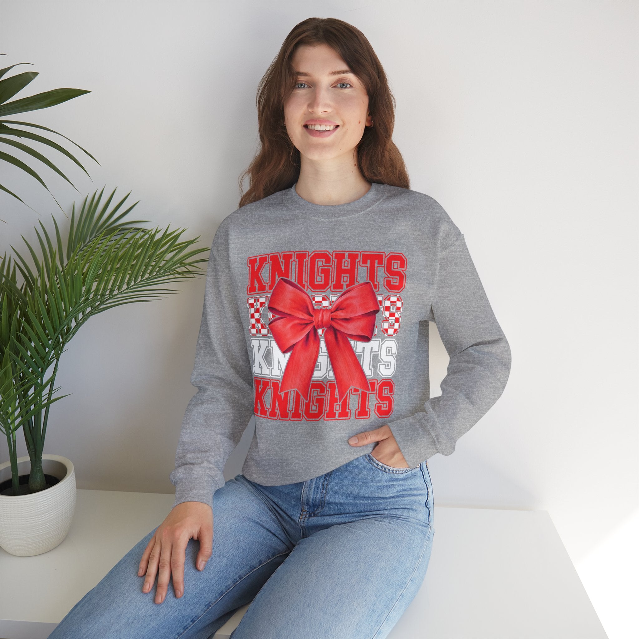Crewneck Sweatshirt — 'Knights' Red Bow School Spirit  Crew