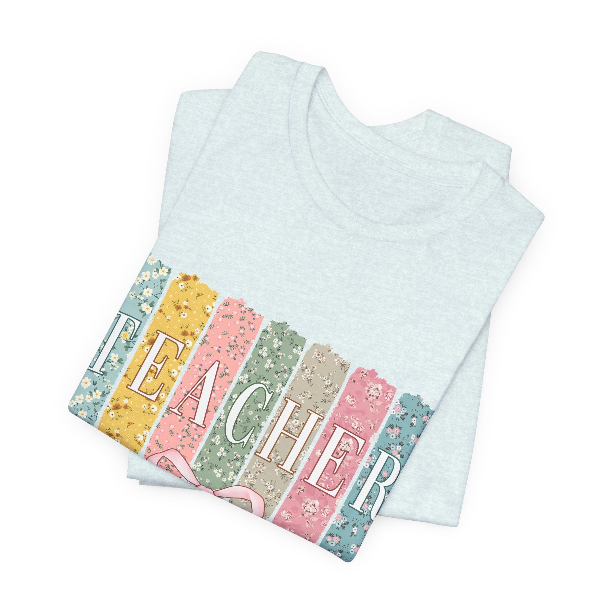 Teacher Floral Stripe T-Shirt - Pastel Ribbon Classroom Gift
