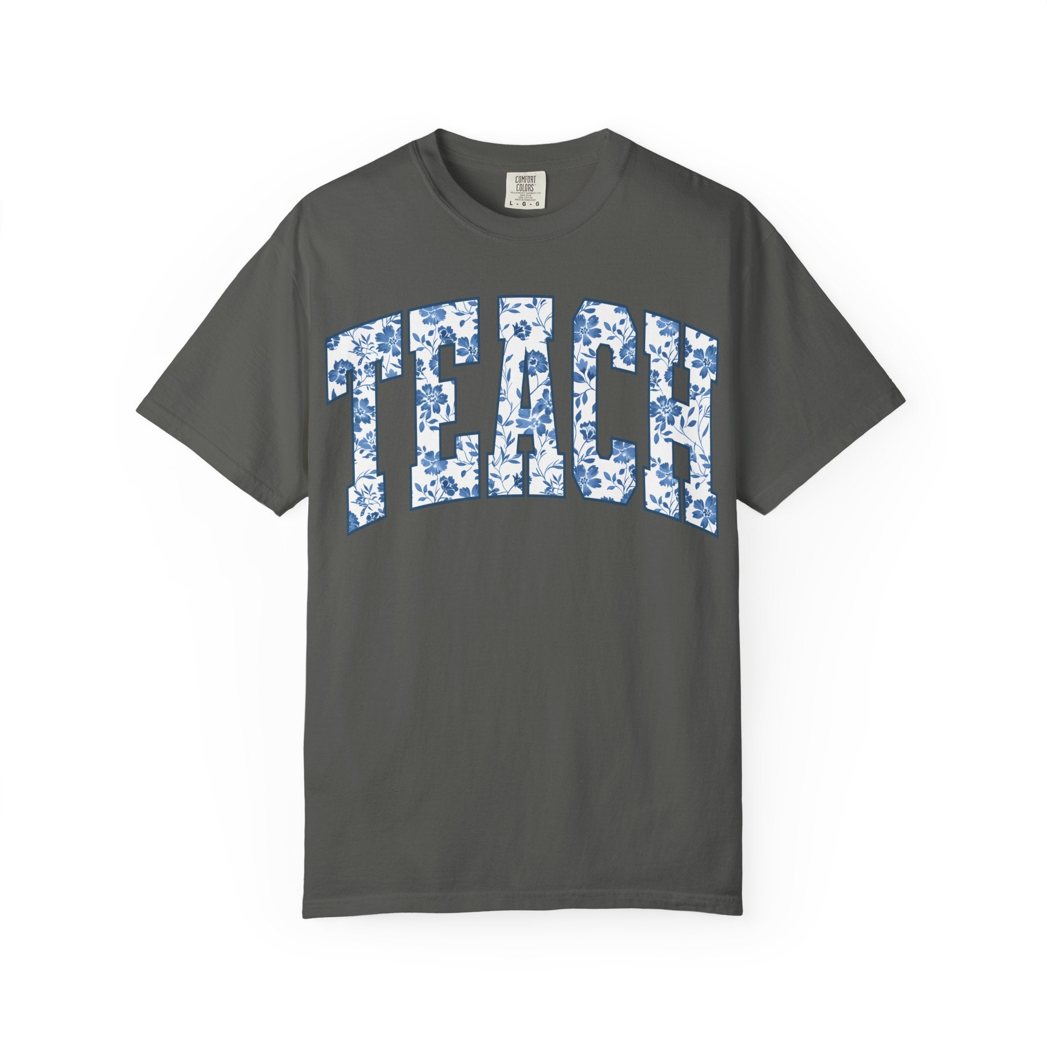Teacher Floral Arch T-Shirt — 'TEACH' Blue Floral Print Tee
