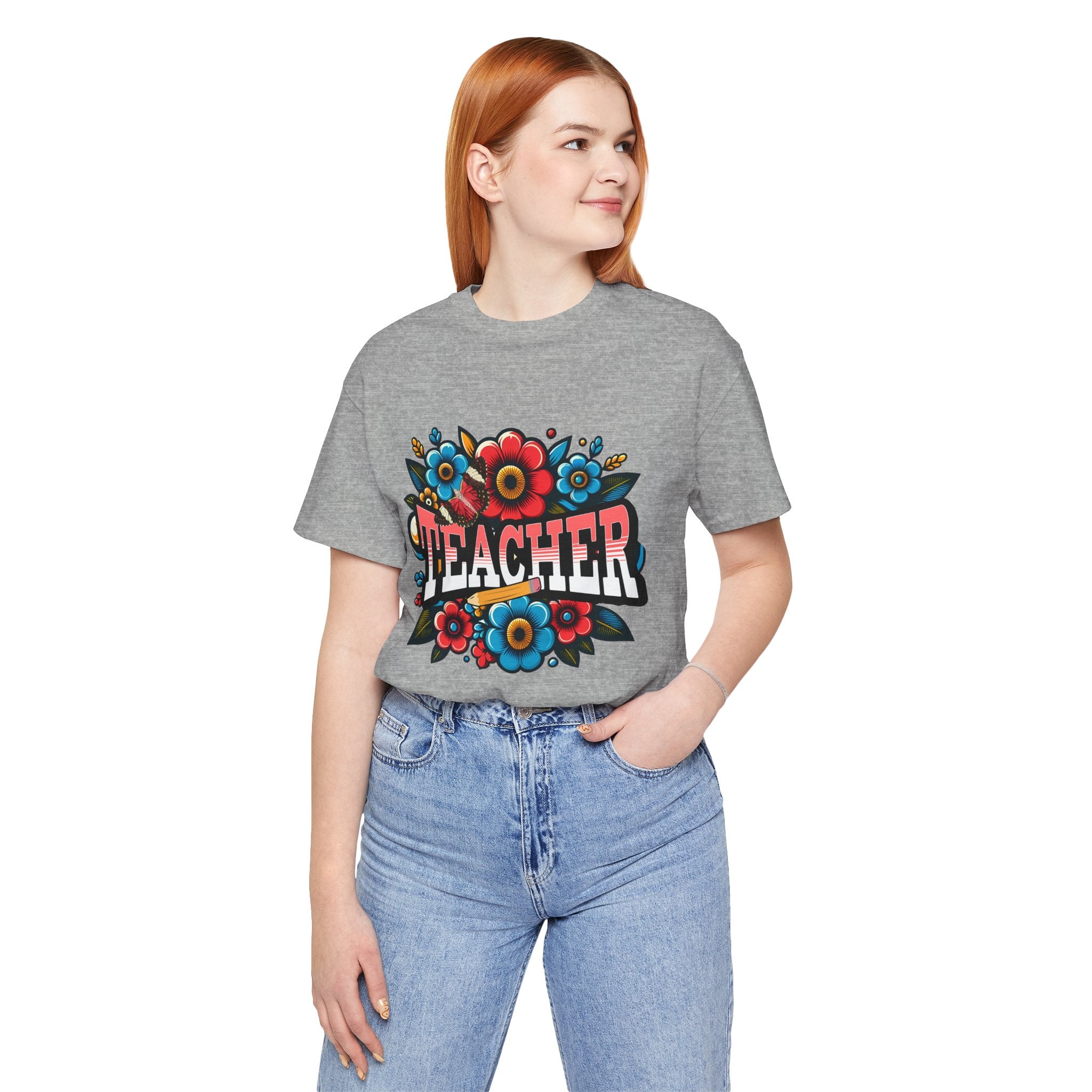 Teacher Floral Tee — Retro Colorful 'Teacher' Shirt