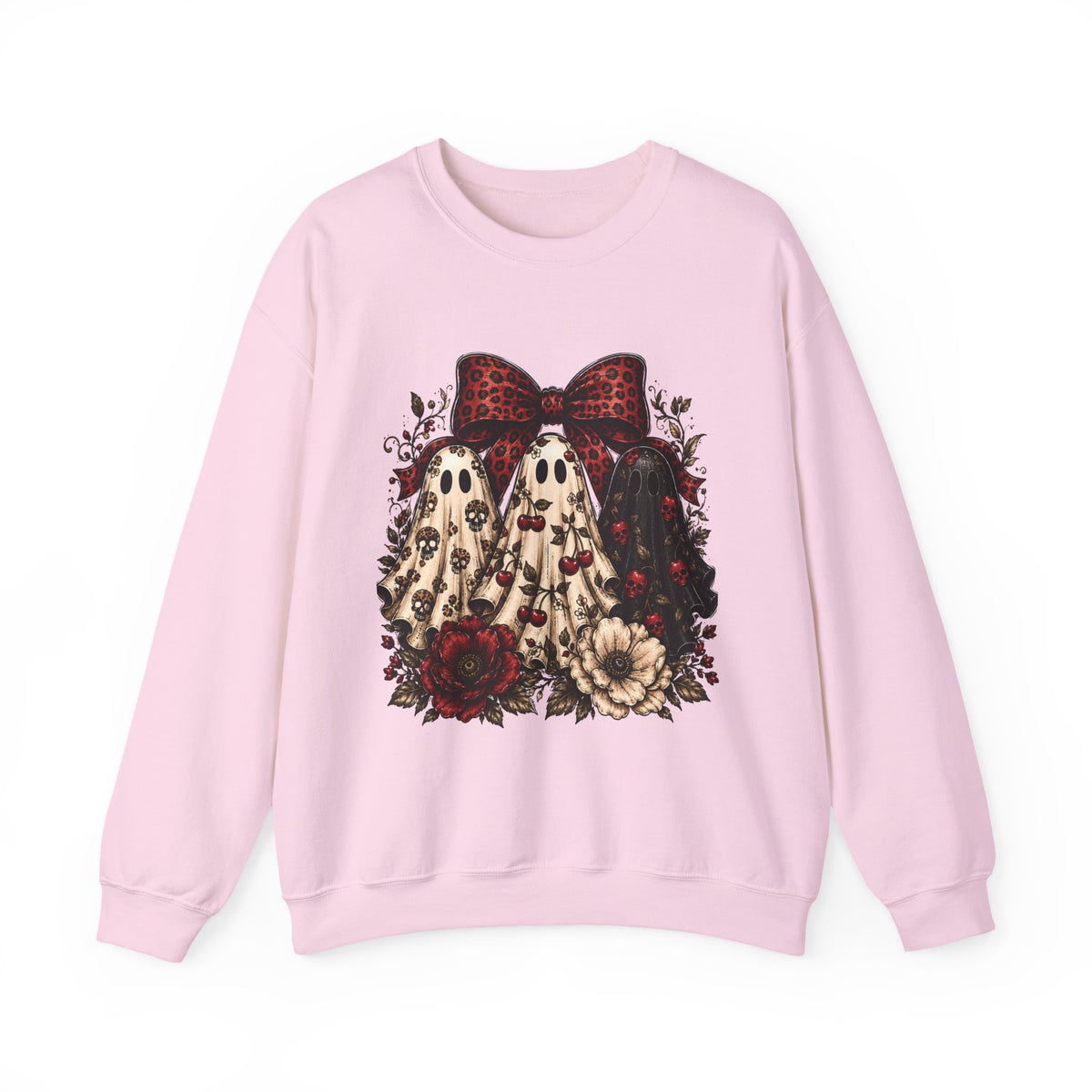 Ghost Trio Floral Crewneck Sweatshirt – Leopard Bow Halloween Pullover