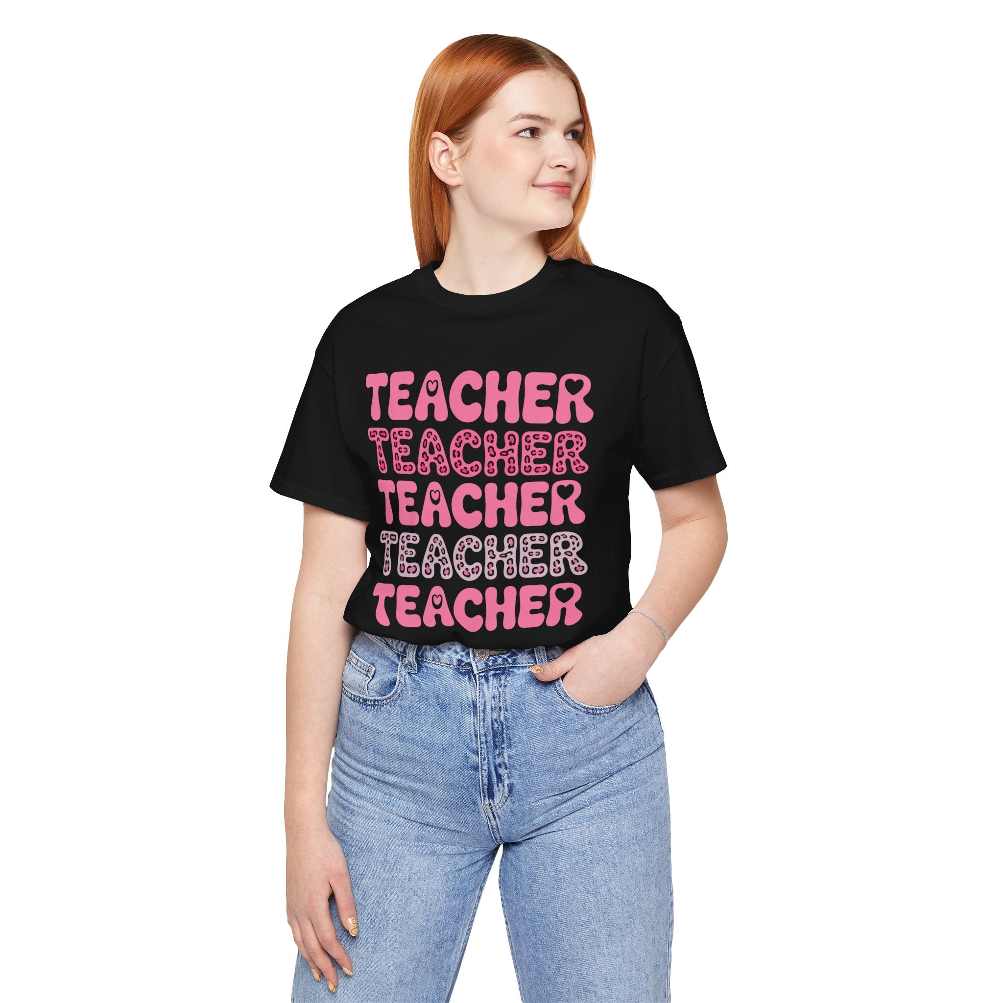 Teacher Repeating Pink Typography T‑Shirt