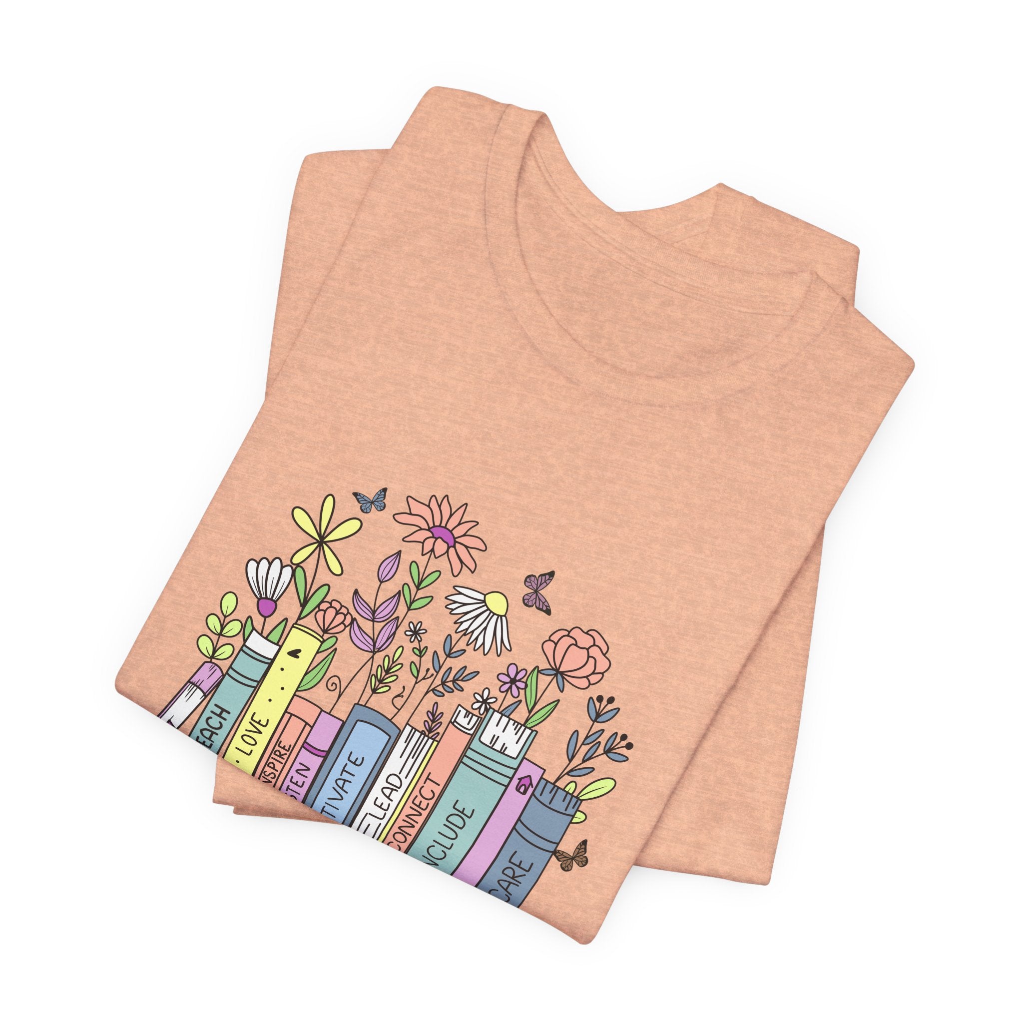 Book Lover T‑Shirt — Teacher Floral Books & Pencil Illustration Tee