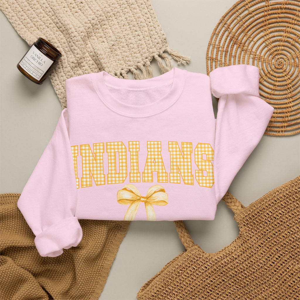 Indians Yellow Gingham Bow Crewneck Sweatshirt