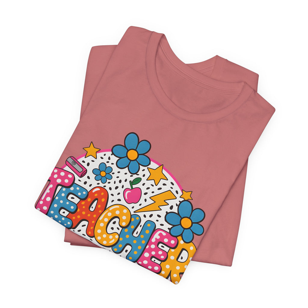 Teacher Doodle Graphic Tee — Colorful School Supplies Design