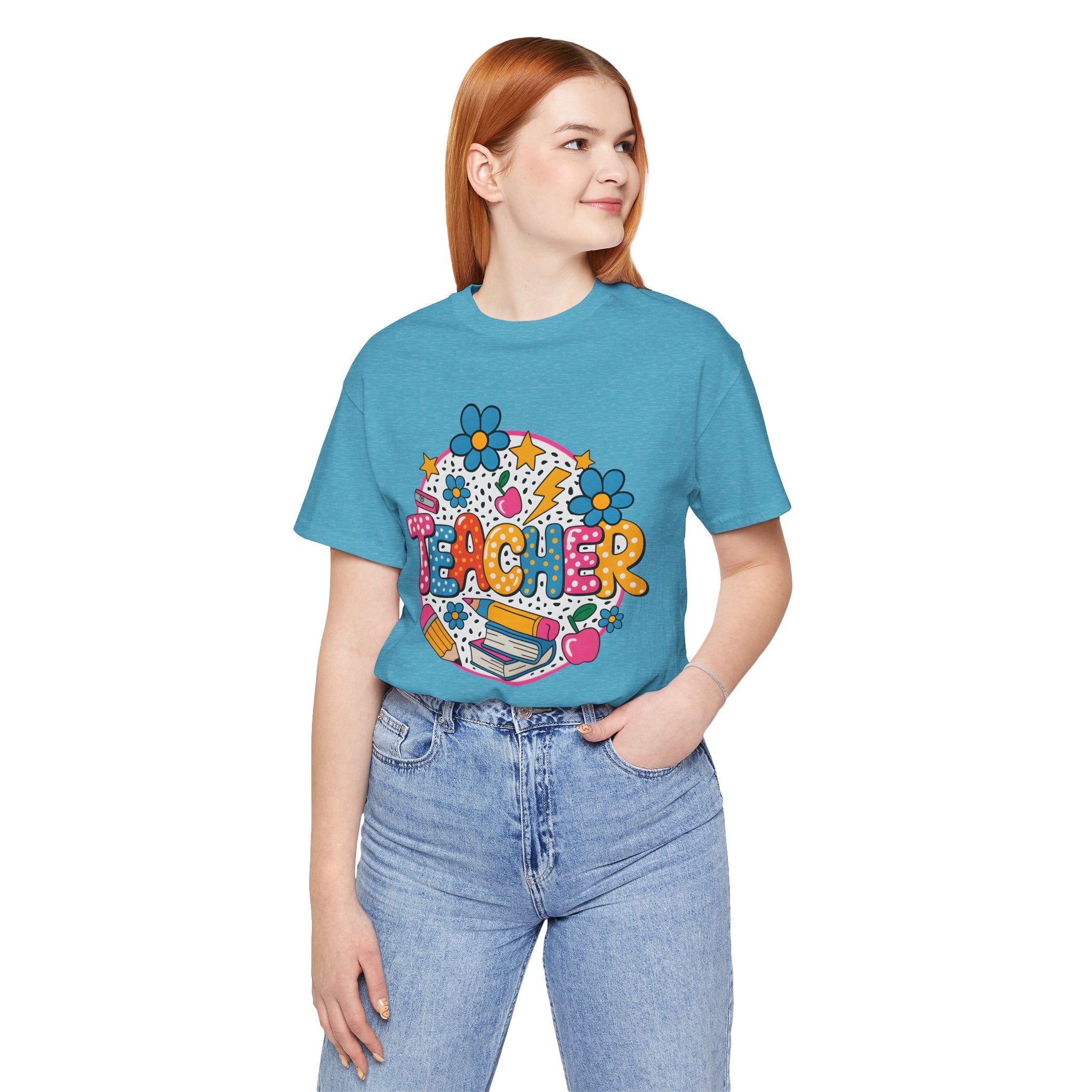 Teacher Doodle Graphic Tee — Colorful School Supplies Design