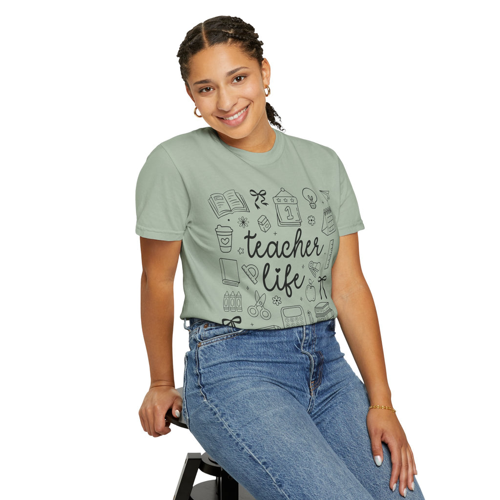 Teacher Life T-Shirt — School Supplies Sketch Graphic Tee