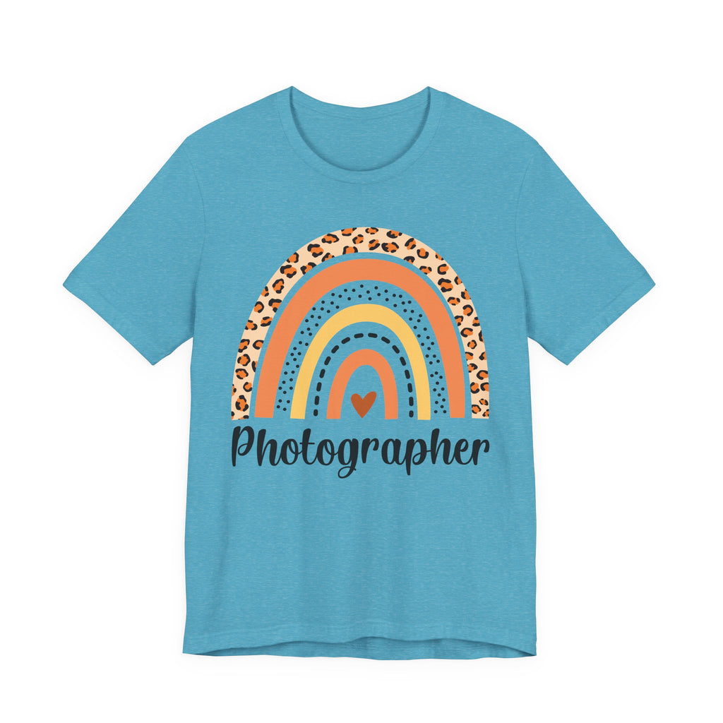 Photographer Rainbow Tee — Leopard Print Rainbow Graphic T-Shirt for Photographers