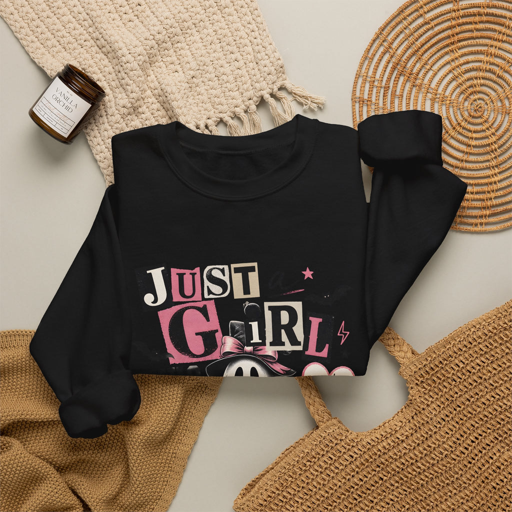 Halloween Sweatshirt — "Just a Girl Who Loves Halloween" Cute Ghost & Pumpkin Crewneck