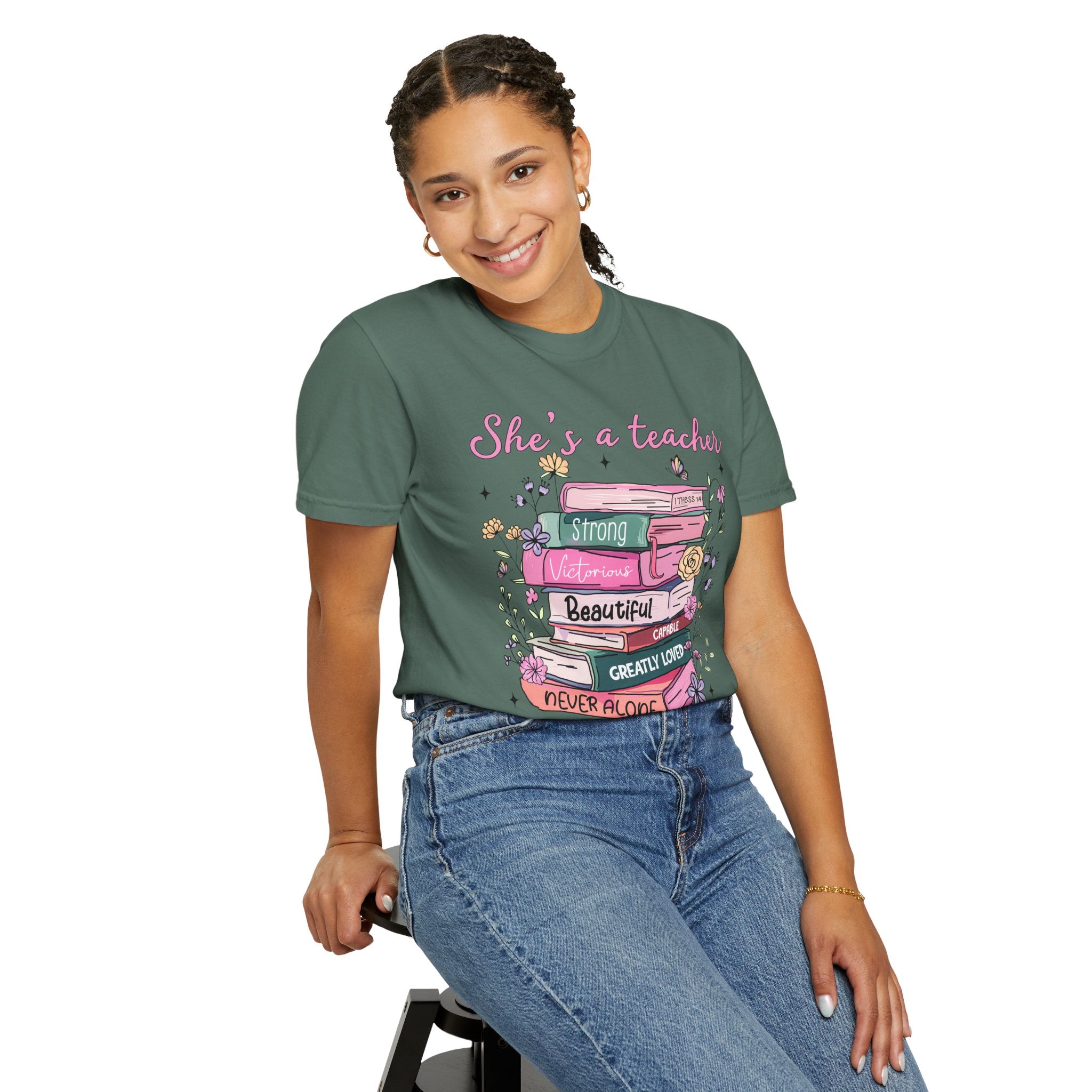 Teacher Appreciation T-Shirt — "She's a Teacher" Floral Stack Design