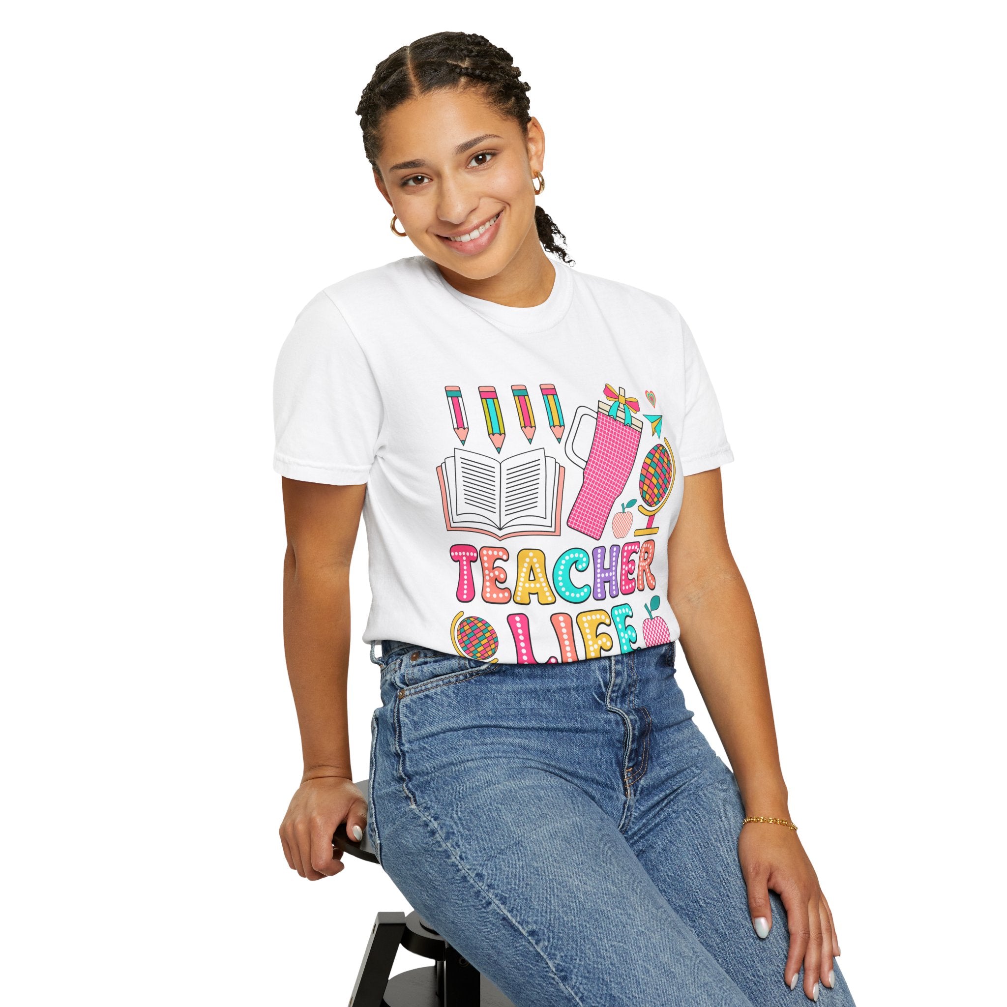 Teacher Life T-Shirt — Colorful School Supplies Graphic Tee