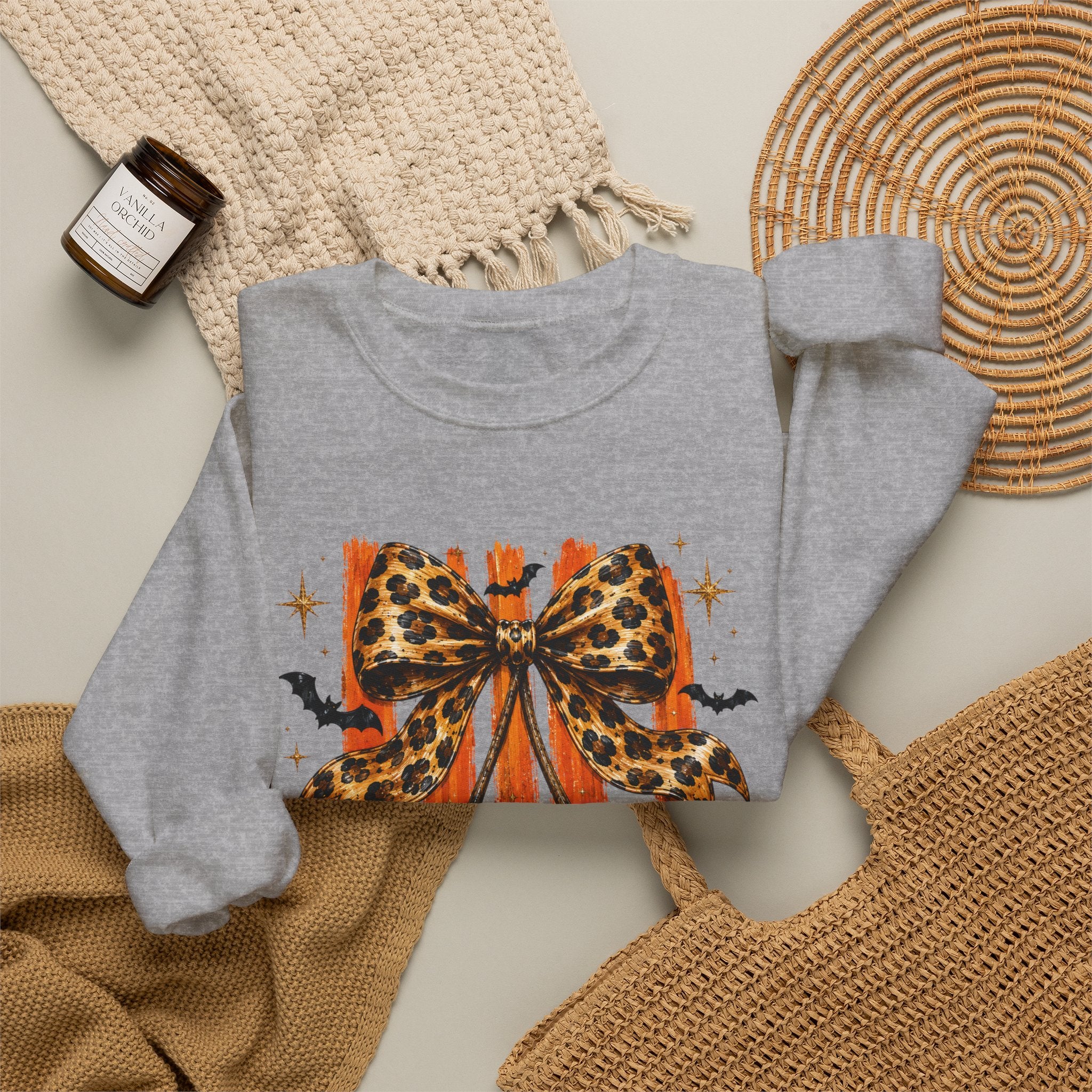 Skull Bow Sweatshirt — Leopard Bow Halloween Crewneck