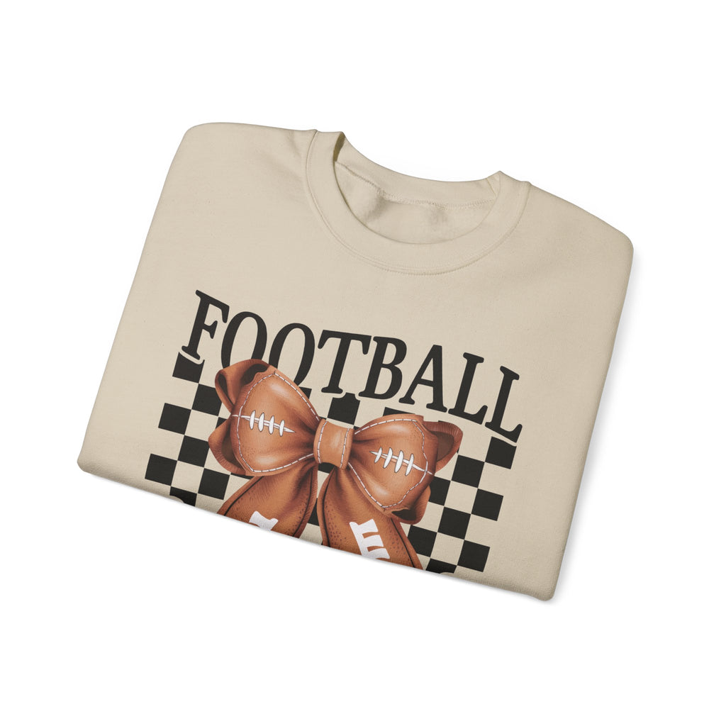 Football Mama Crewneck Sweatshirt — Retro Checkerboard Football Graphic