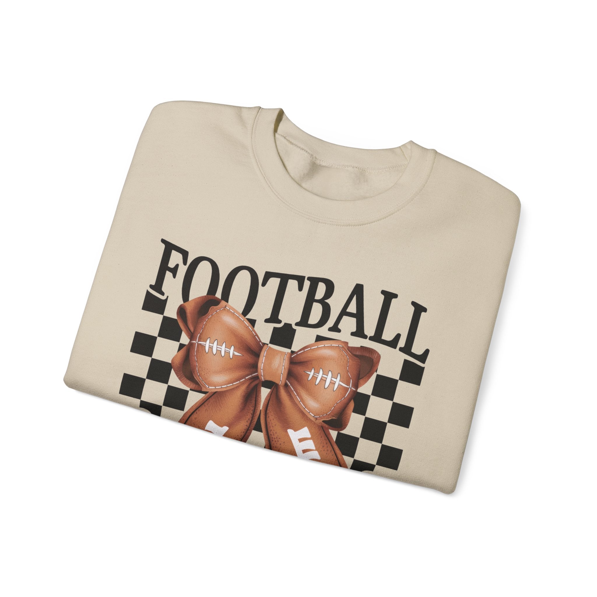 Football Mama Crewneck Sweatshirt — Retro Checkerboard Football Graphic