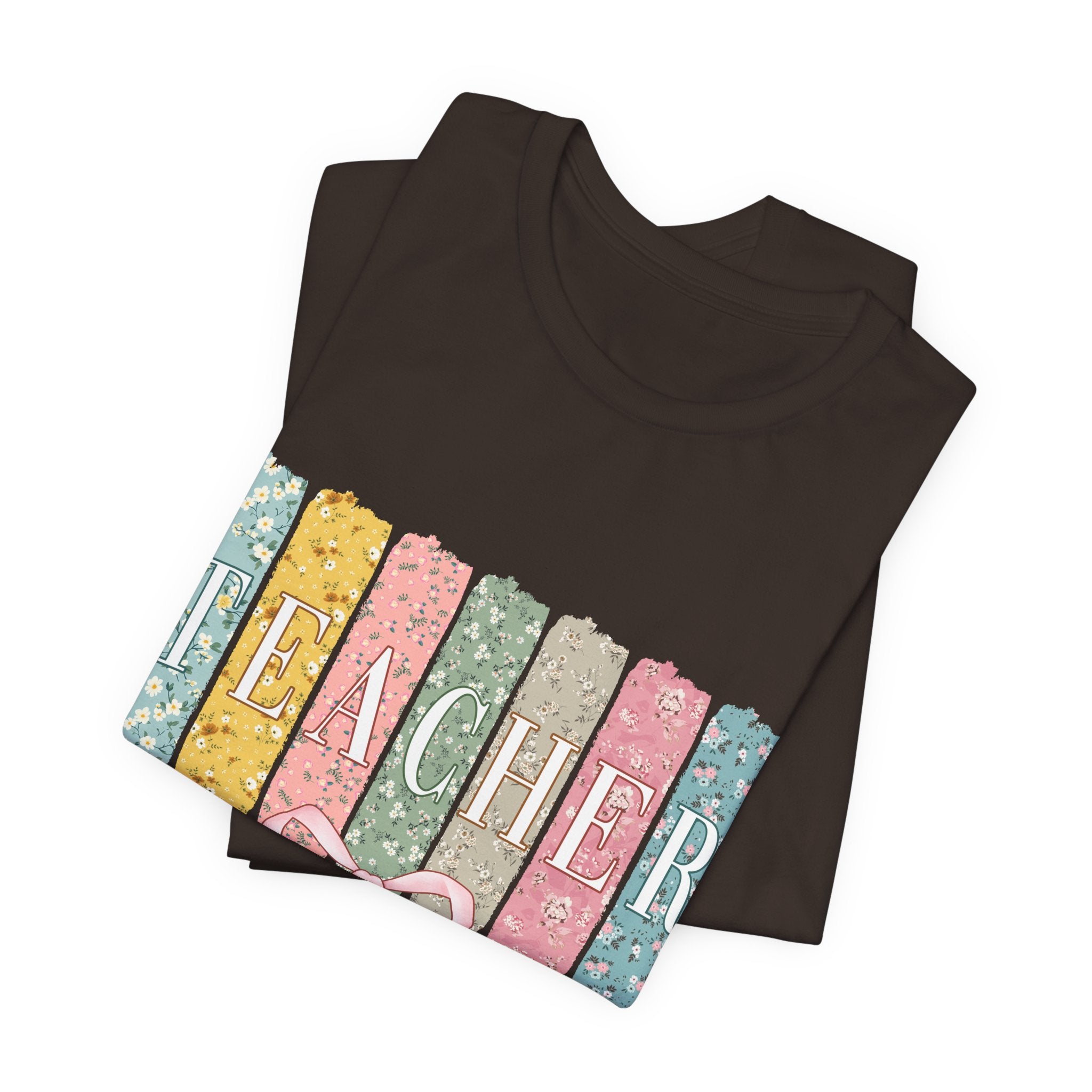 Teacher Floral Stripe T-Shirt - Pastel Ribbon Classroom Gift