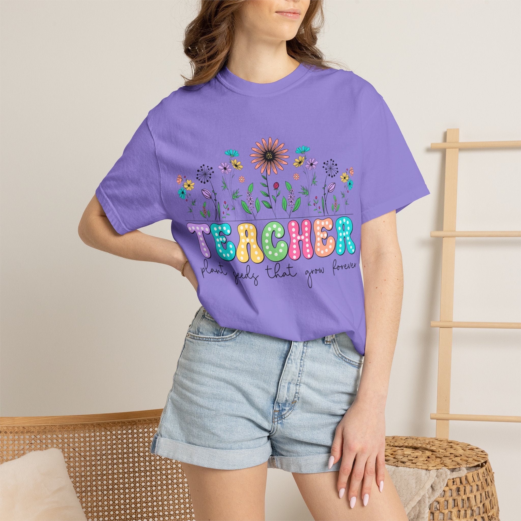 Teacher Floral T-Shirt — "Plant Seeds That Grow Forever"