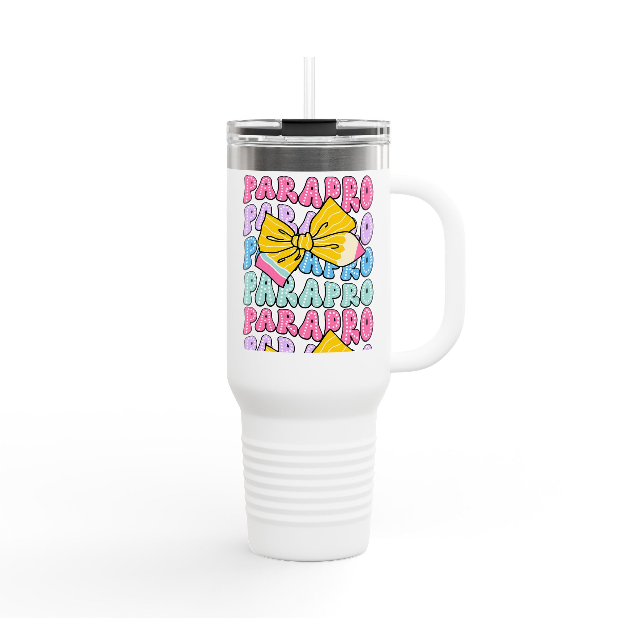 40oz Insulated Travel Mug — Colorful 'PARA' Pattern with Bow Design