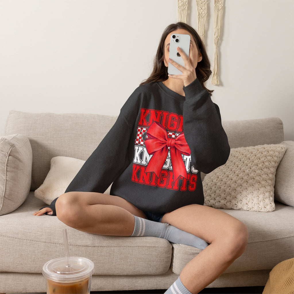 Crewneck Sweatshirt — 'Knights' Red Bow School Spirit  Crew