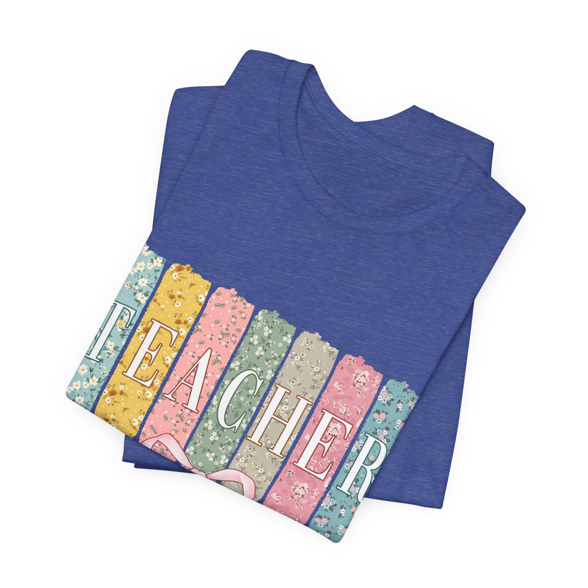 Teacher Floral Stripe T-Shirt - Pastel Ribbon Classroom Gift