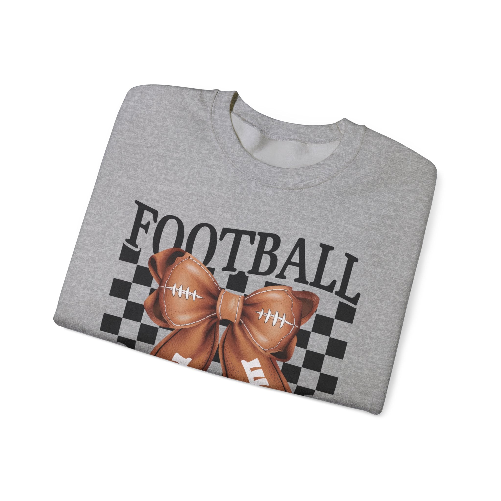 Football Mama Crewneck Sweatshirt — Retro Checkerboard Football Graphic