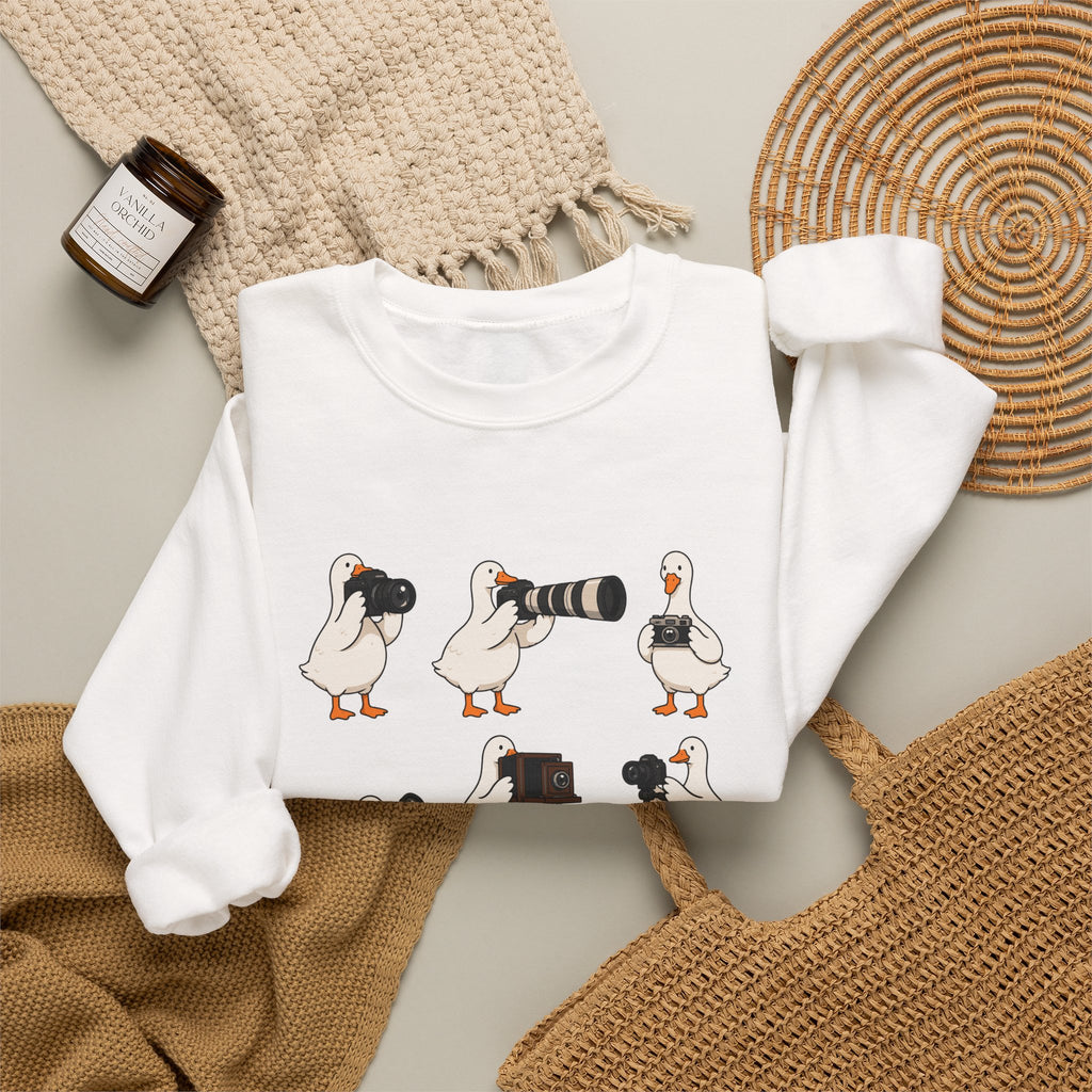 Photographer Geese Crewneck Sweatshirt – Cute Goose Photography Graphic