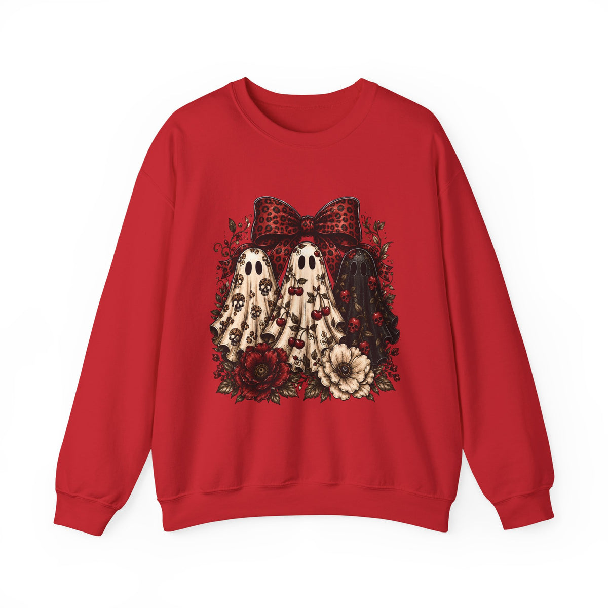 Ghost Trio Floral Crewneck Sweatshirt – Leopard Bow Halloween Pullover