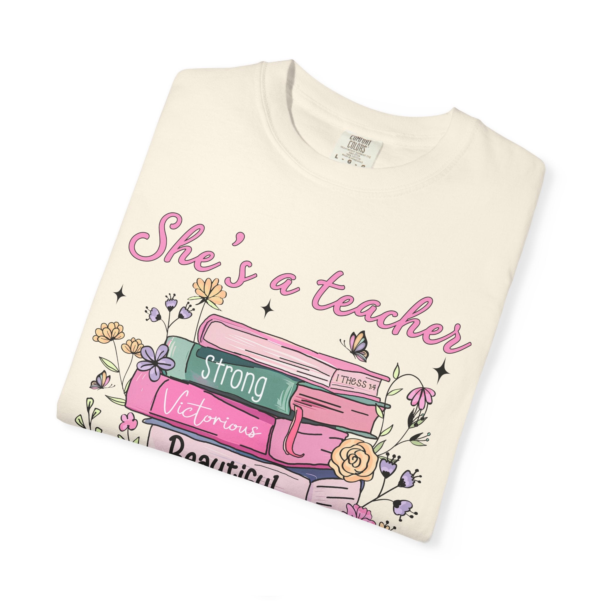 Teacher Appreciation T-Shirt — "She's a Teacher" Floral Stack Design