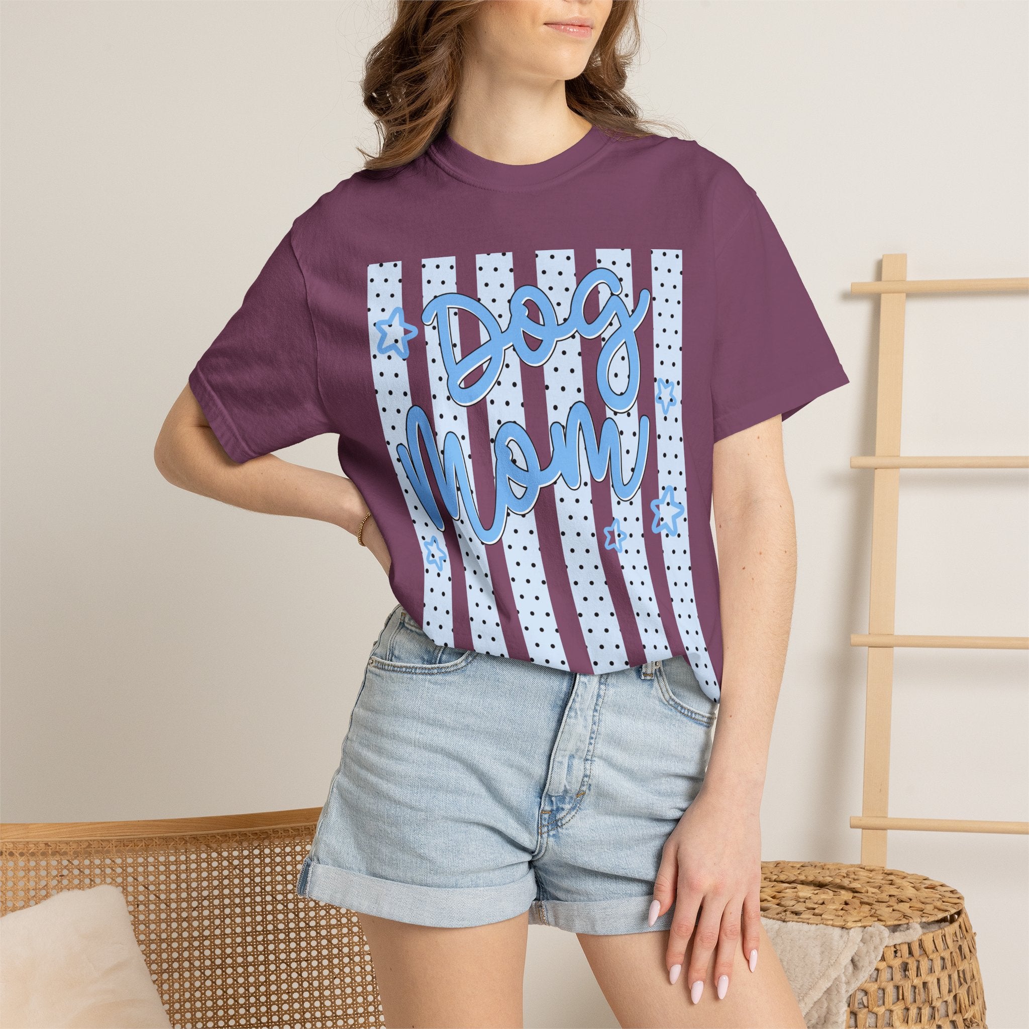 Dog Mom T-Shirt – Blue Stars & Stripes Pet Mom Tee