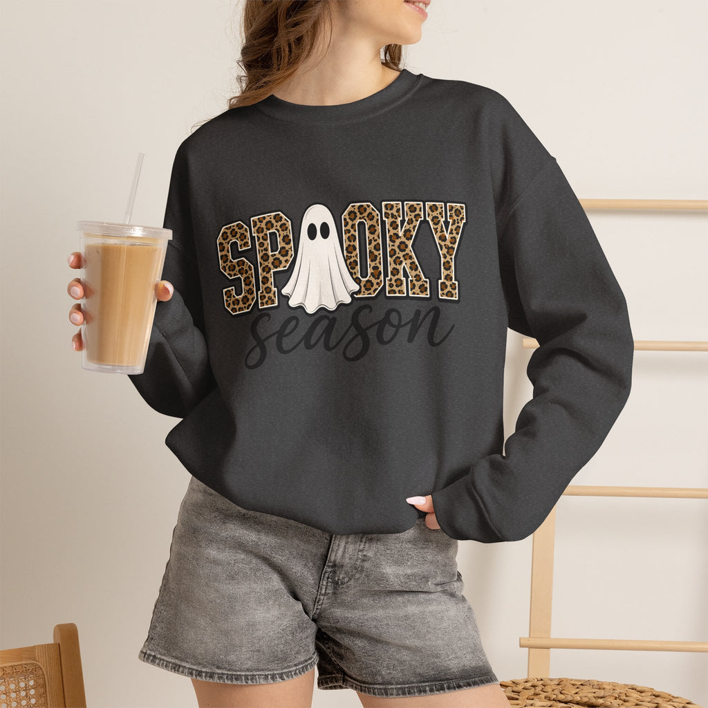 Spooky Season Sweatshirt - Leopard Print Ghost Halloween Crewneck
