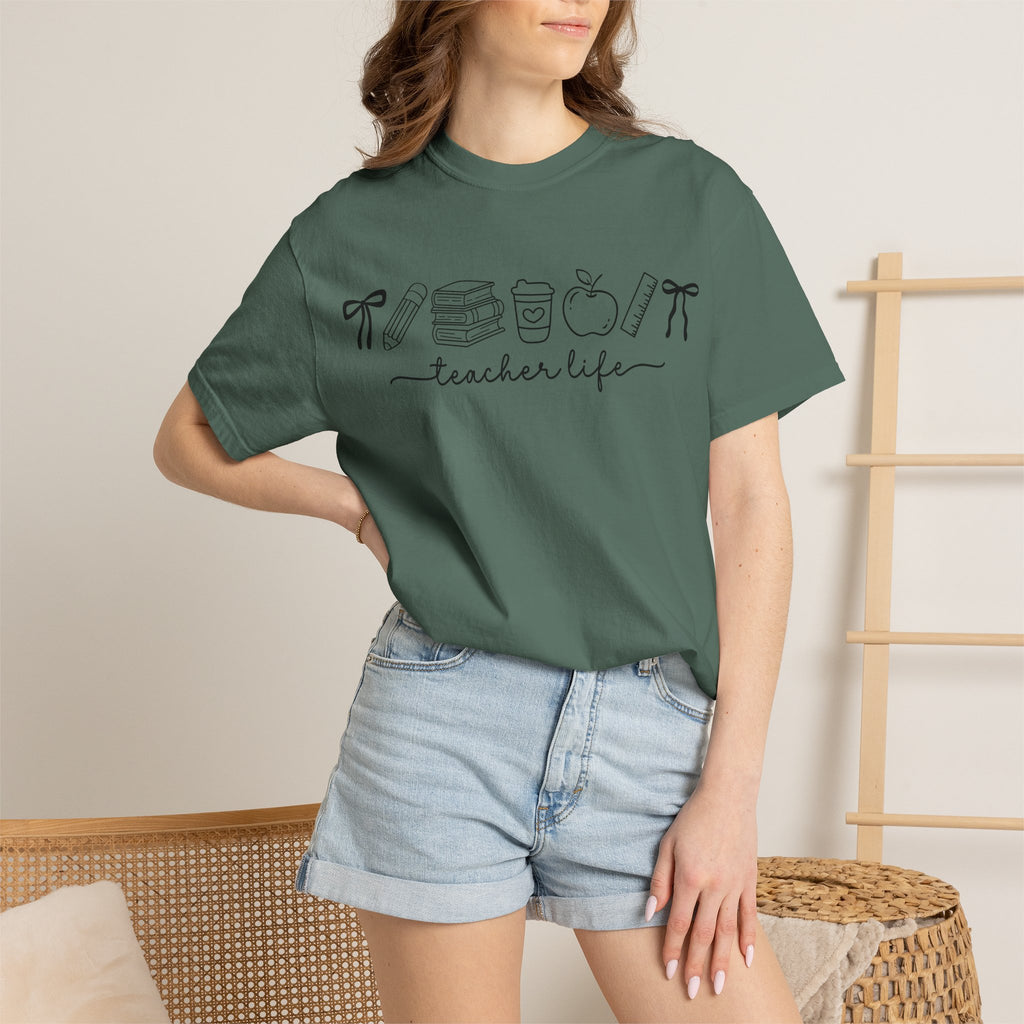 Teacher Life Tee — Minimalist Apple, Books & Coffee Graphic T-Shirt