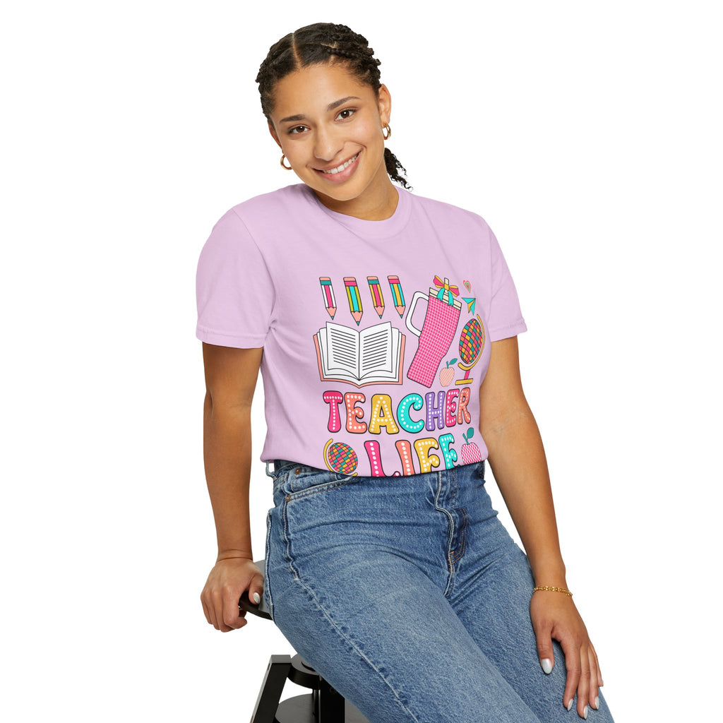 Teacher Life T-Shirt — Colorful School Supplies Graphic Tee