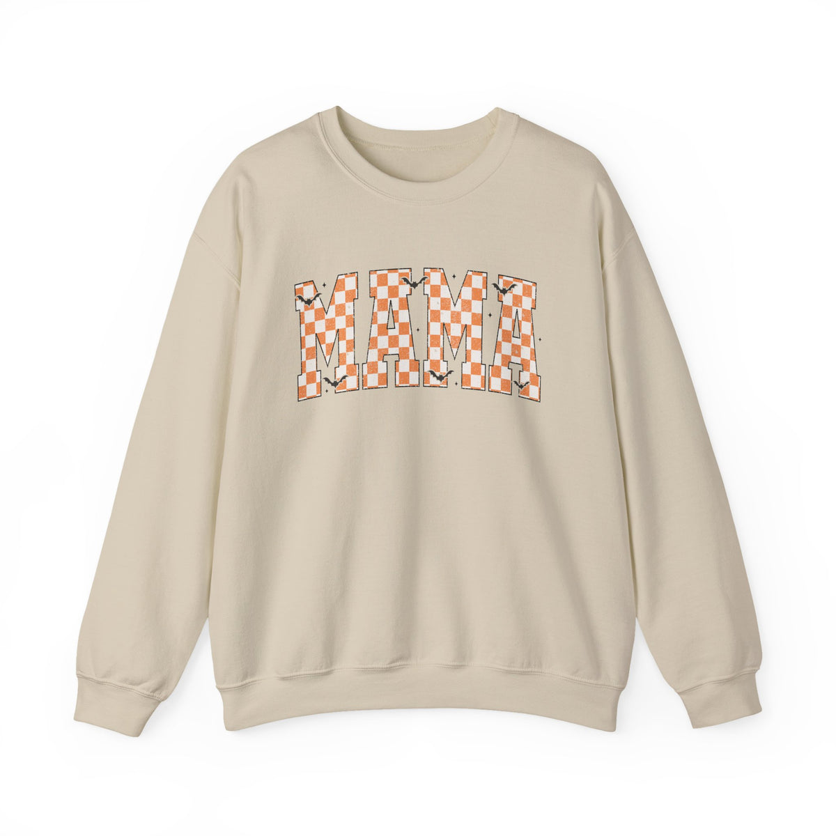 Mama Checkerboard Halloween Sweatshirt – Retro Orange Plaid Mama Pullover