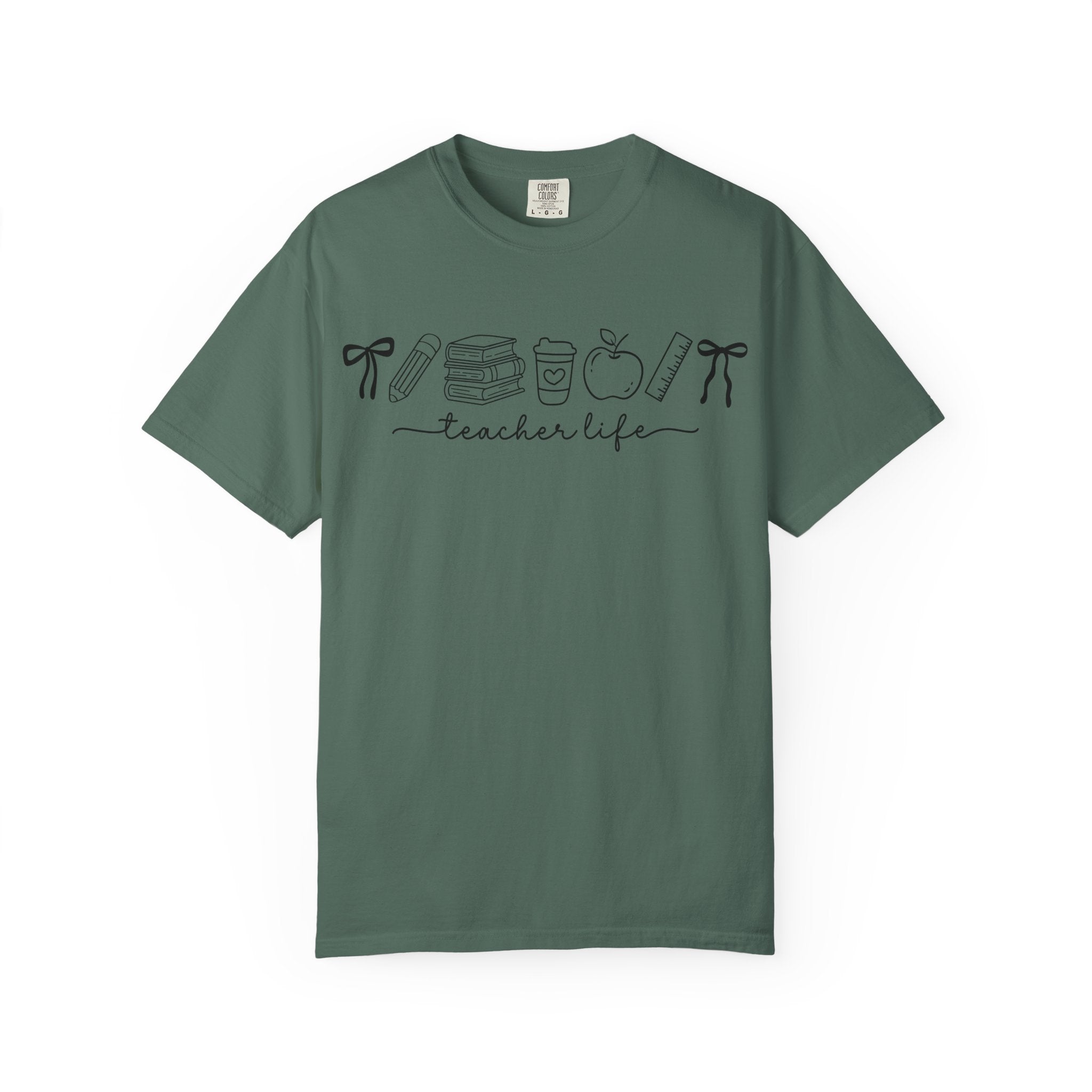 Teacher Life Tee — Minimalist Apple, Books & Coffee Graphic T-Shirt