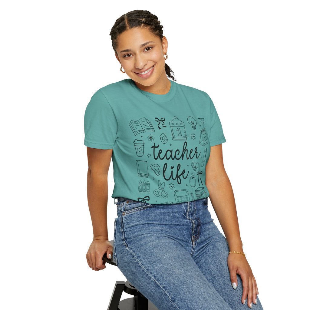 Teacher Life T-Shirt — School Supplies Sketch Graphic Tee