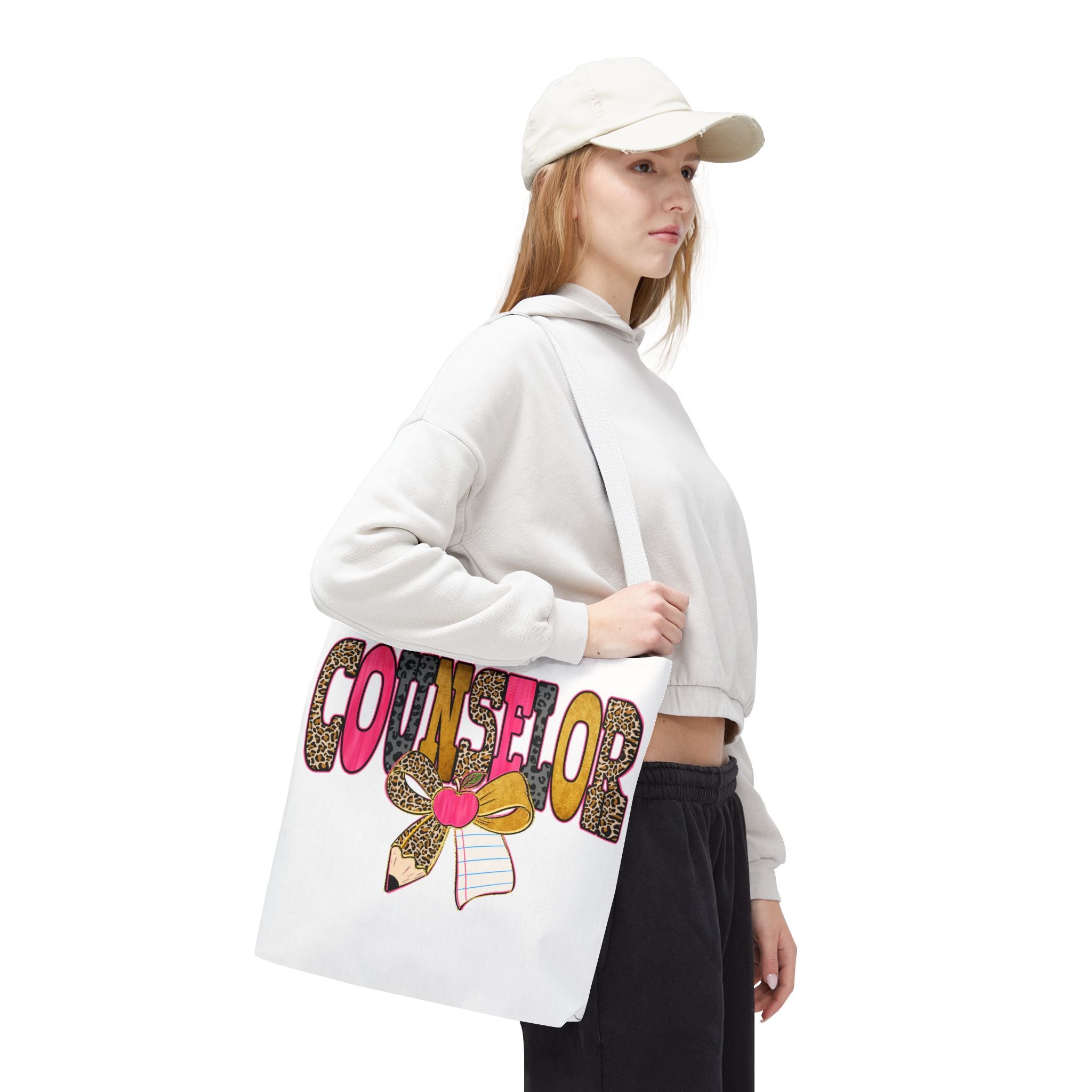 Counselor Tote Bag — Cute Leopard Pencil & Ribbon School Counselor Gift