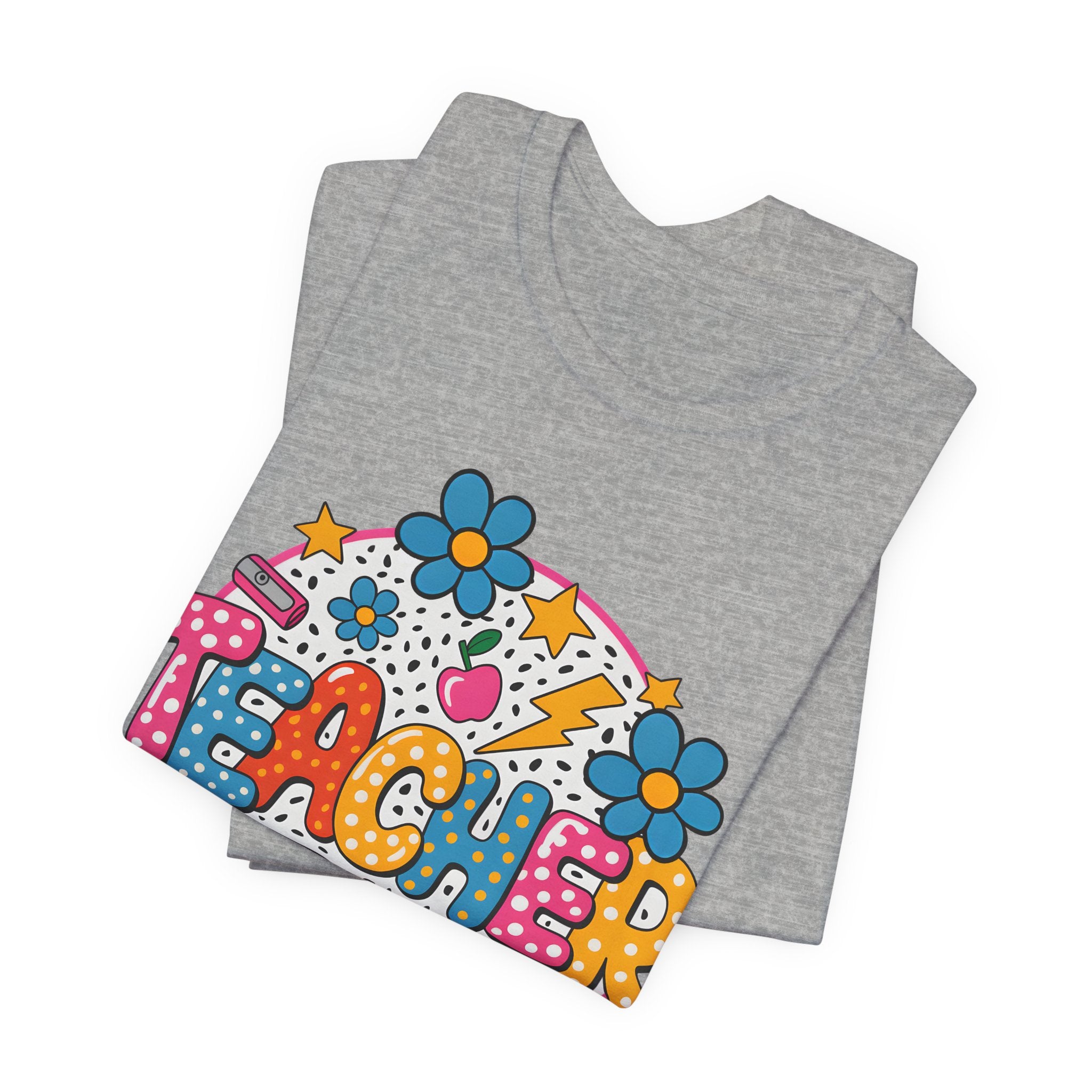 Teacher Doodle Graphic Tee — Colorful School Supplies Design