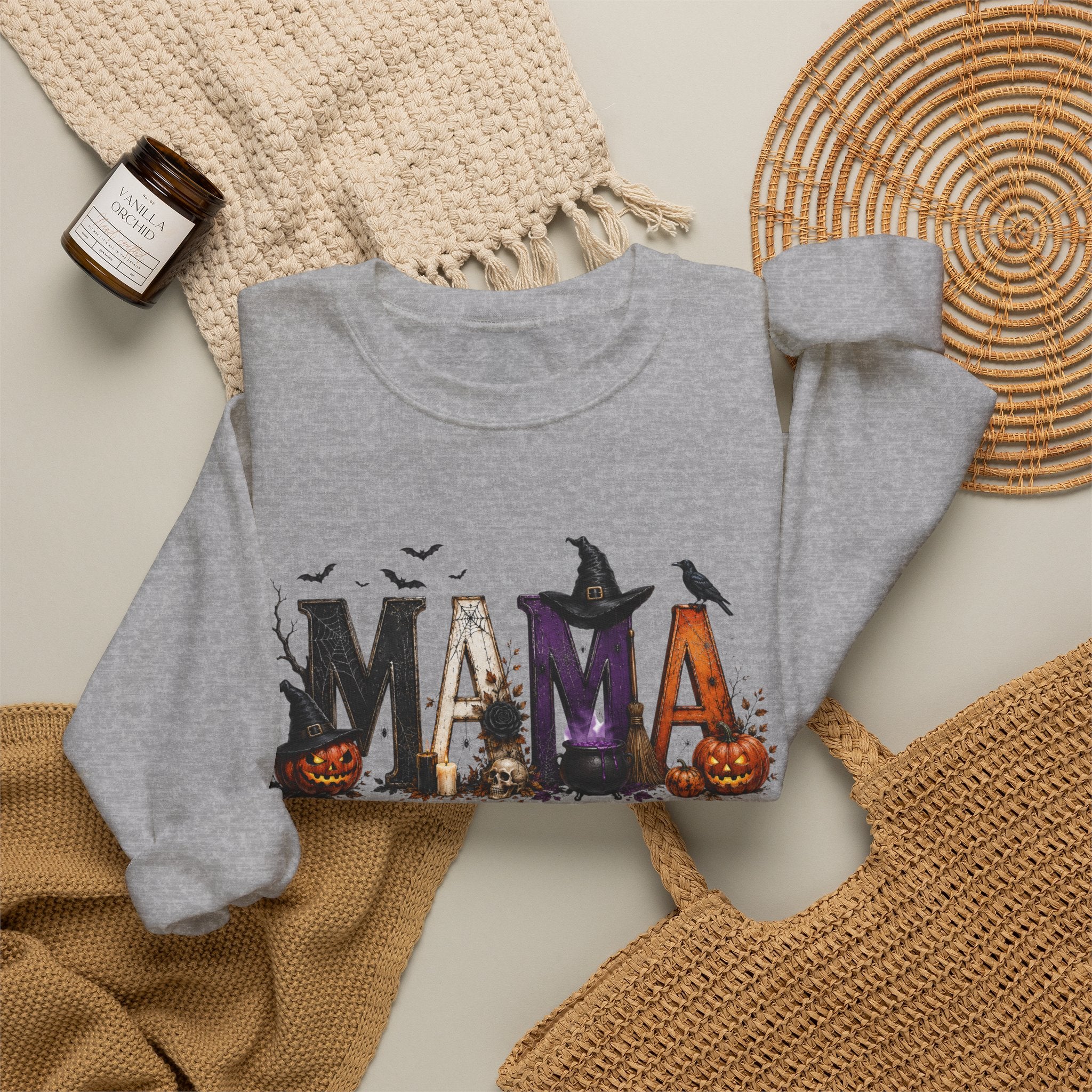 Halloween Mama Sweatshirt — Spooky Witch & Pumpkins Crewneck