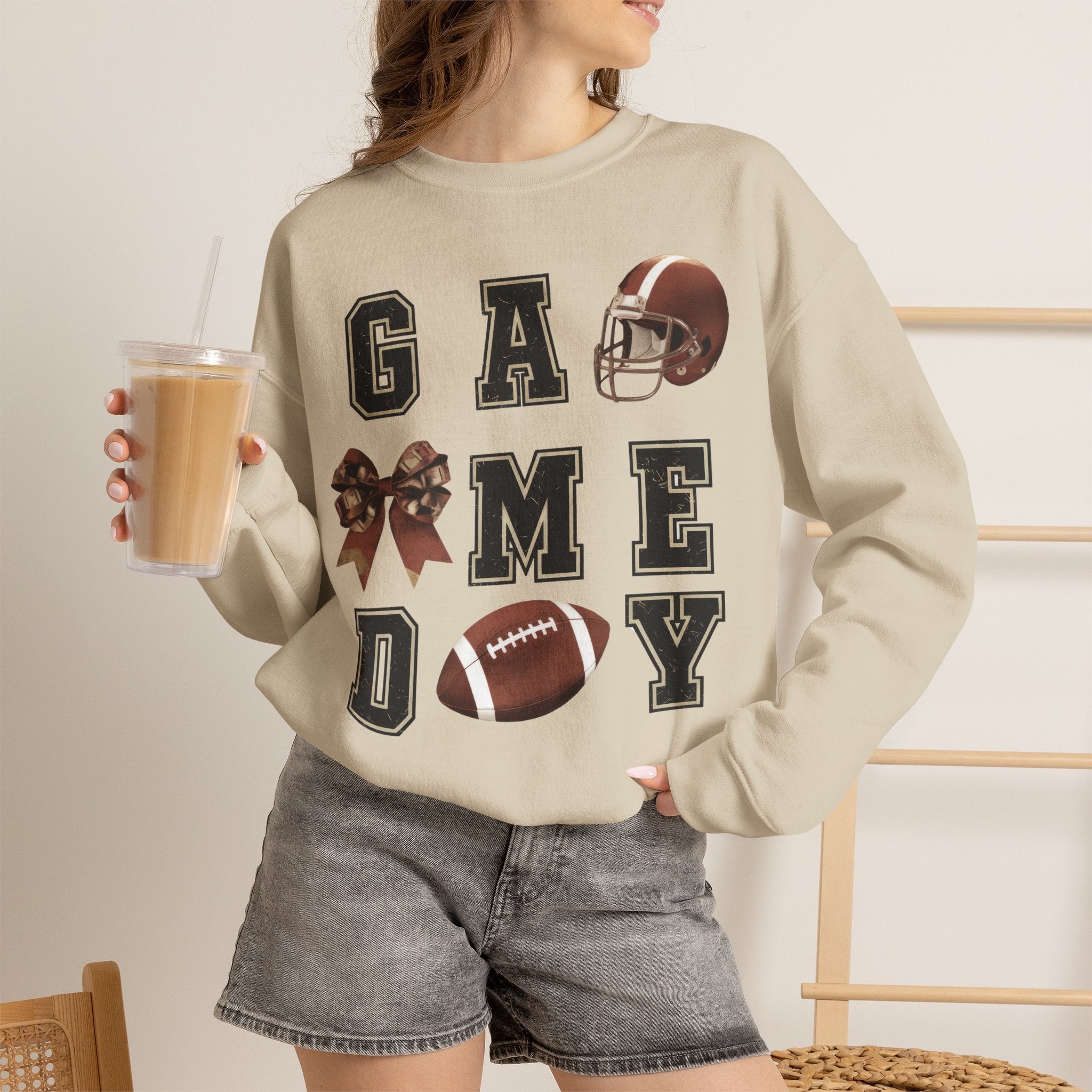 Game Day Sweatshirt — Football Helmet & Ball Crewneck