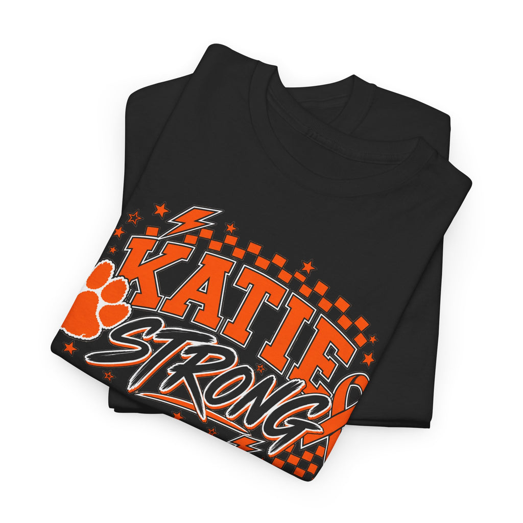 Katie Strong T‑Shirt — Cancer Awareness Ribbon & Paw Print Support Tee