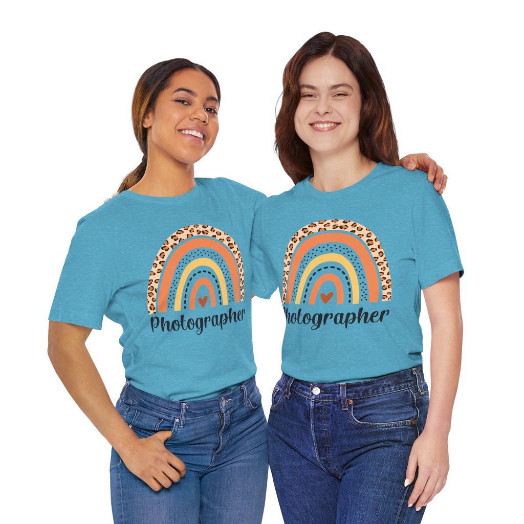 Photographer Rainbow Tee — Leopard Print Rainbow Graphic T-Shirt for Photographers