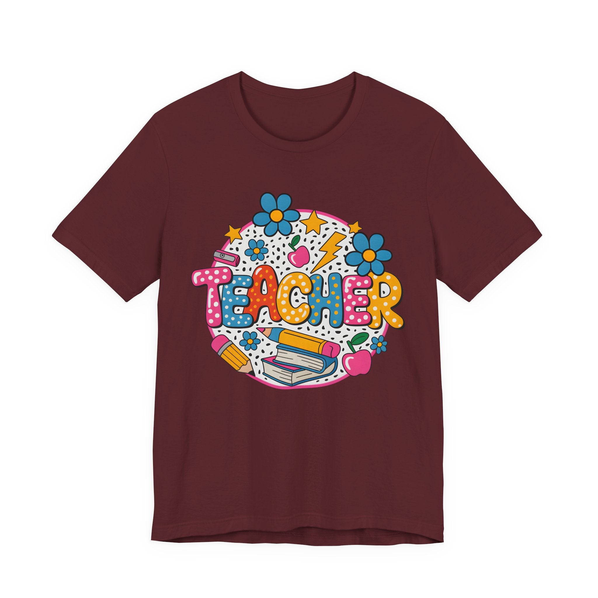 Teacher Doodle Graphic Tee — Colorful School Supplies Design