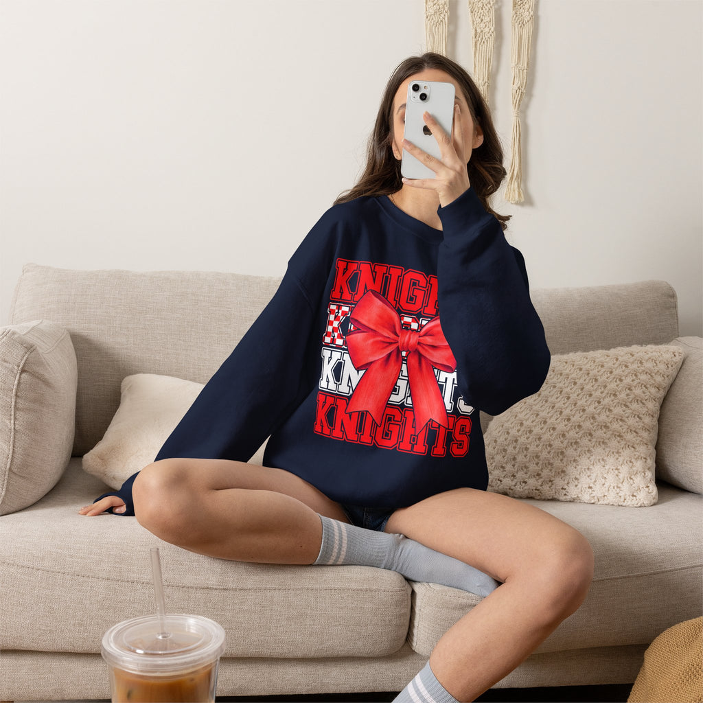 Crewneck Sweatshirt — 'Knights' Red Bow School Spirit  Crew