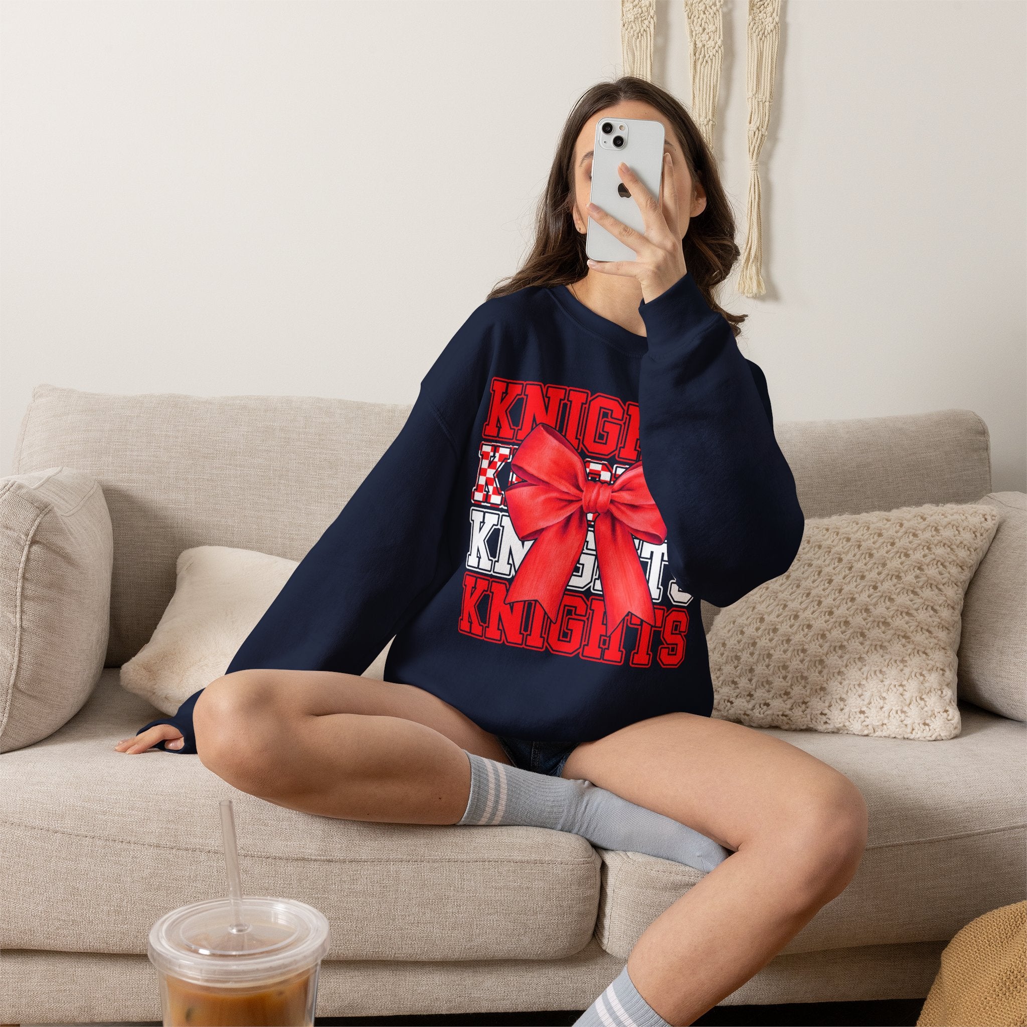 Crewneck Sweatshirt — 'Knights' Red Bow School Spirit  Crew