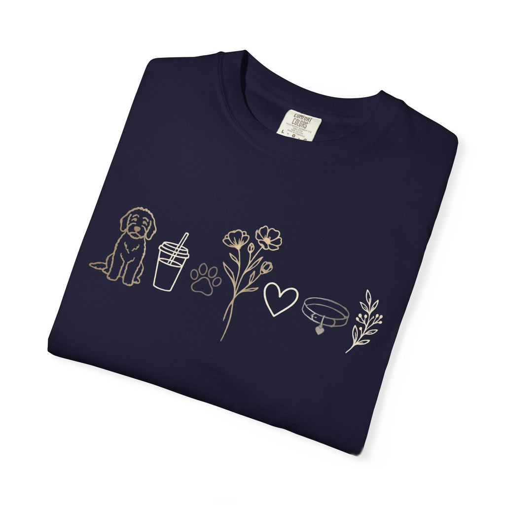 Doodle & Wildflower T-Shirt — Minimal Line Art Dog Tee