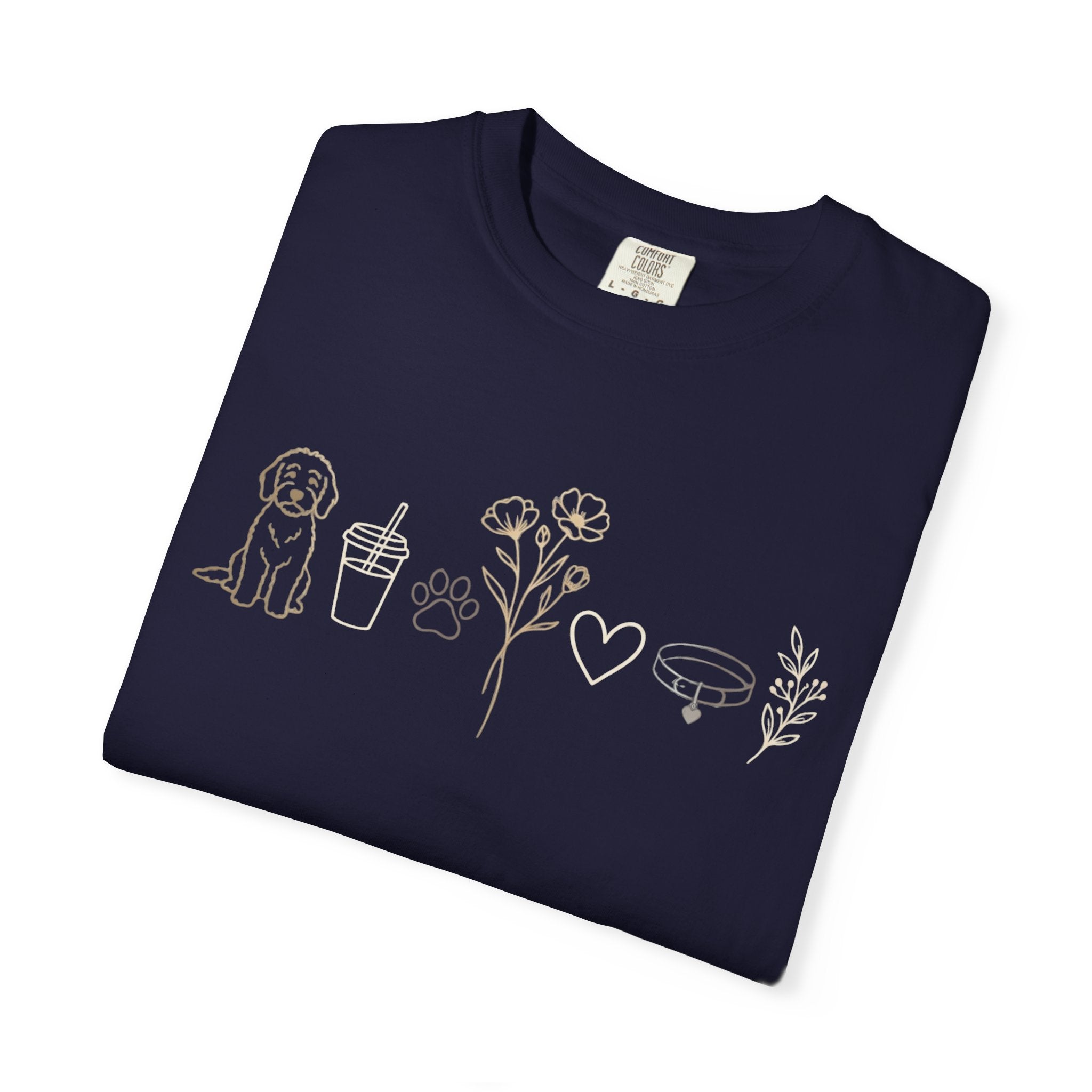 Doodle & Wildflower T-Shirt — Minimal Line Art Dog Tee