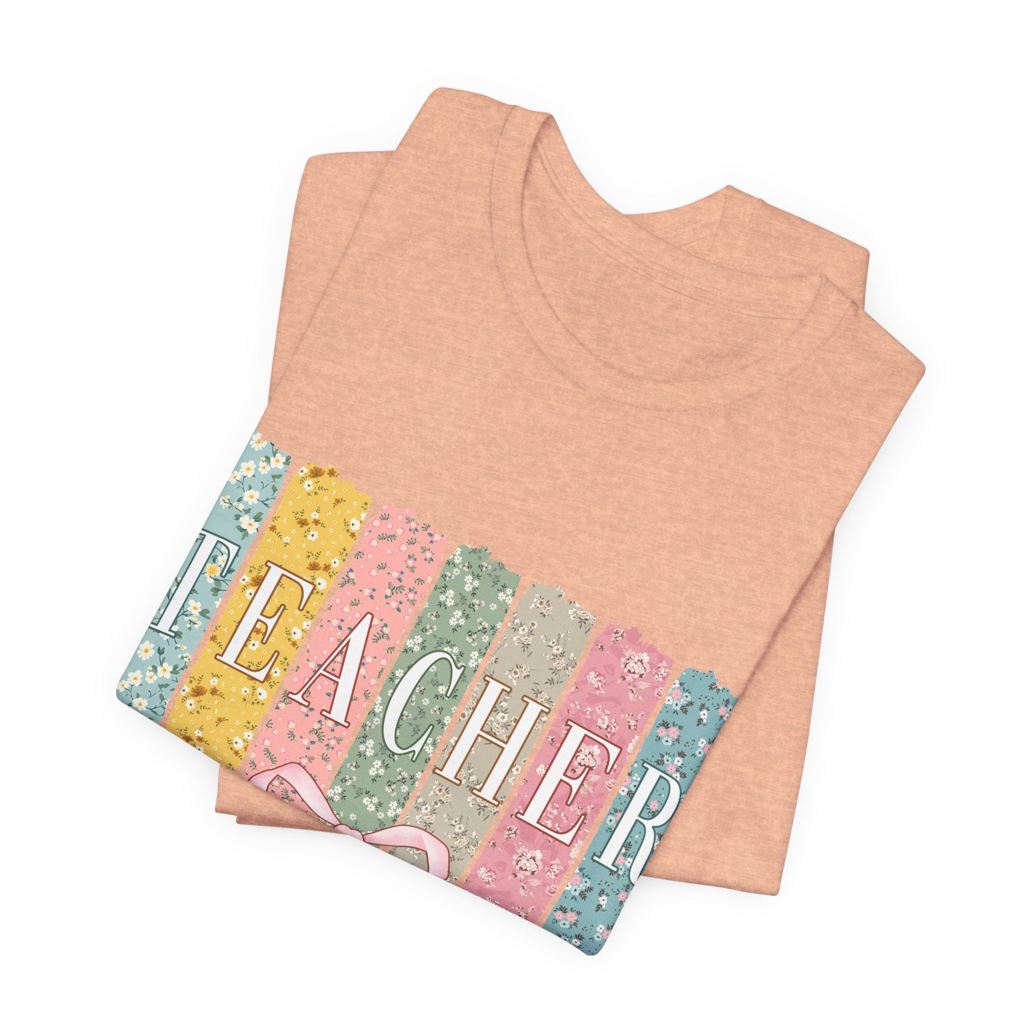 Teacher Floral Stripe T-Shirt - Pastel Ribbon Classroom Gift