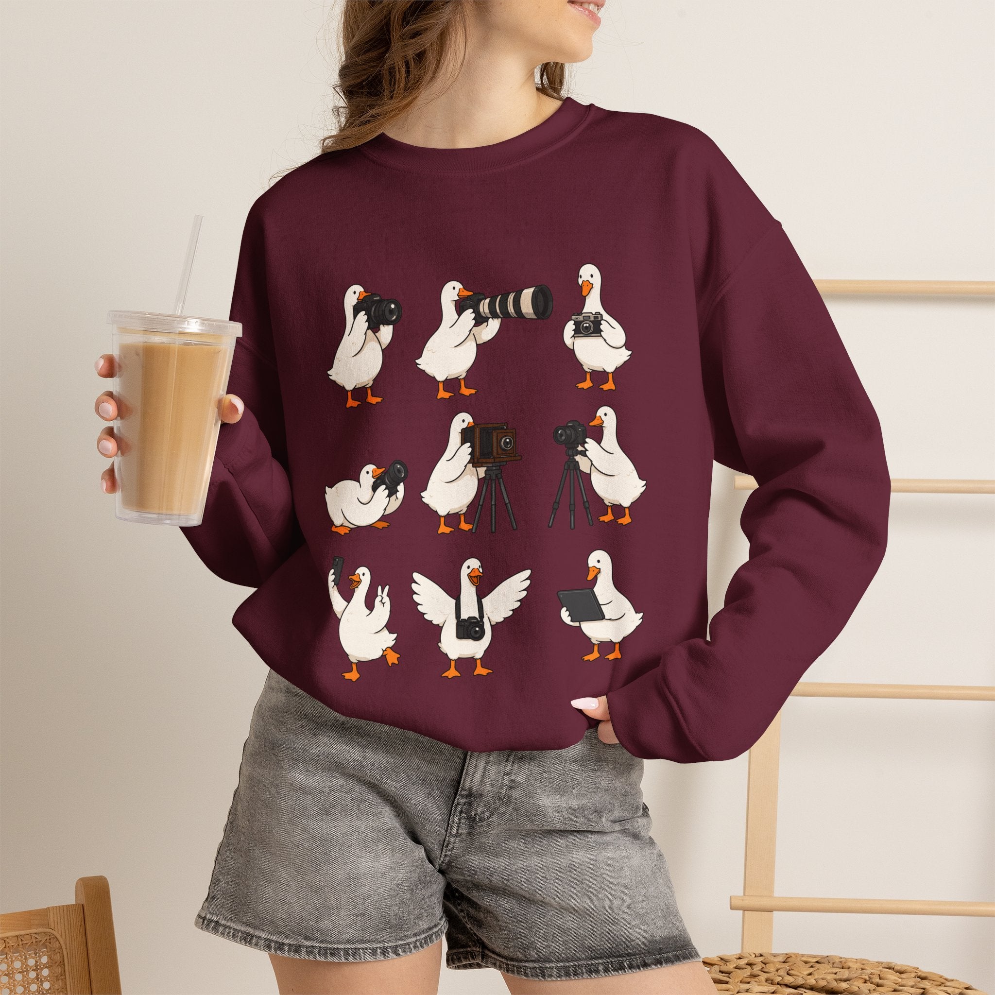 Photographer Geese Crewneck Sweatshirt – Cute Goose Photography Graphic