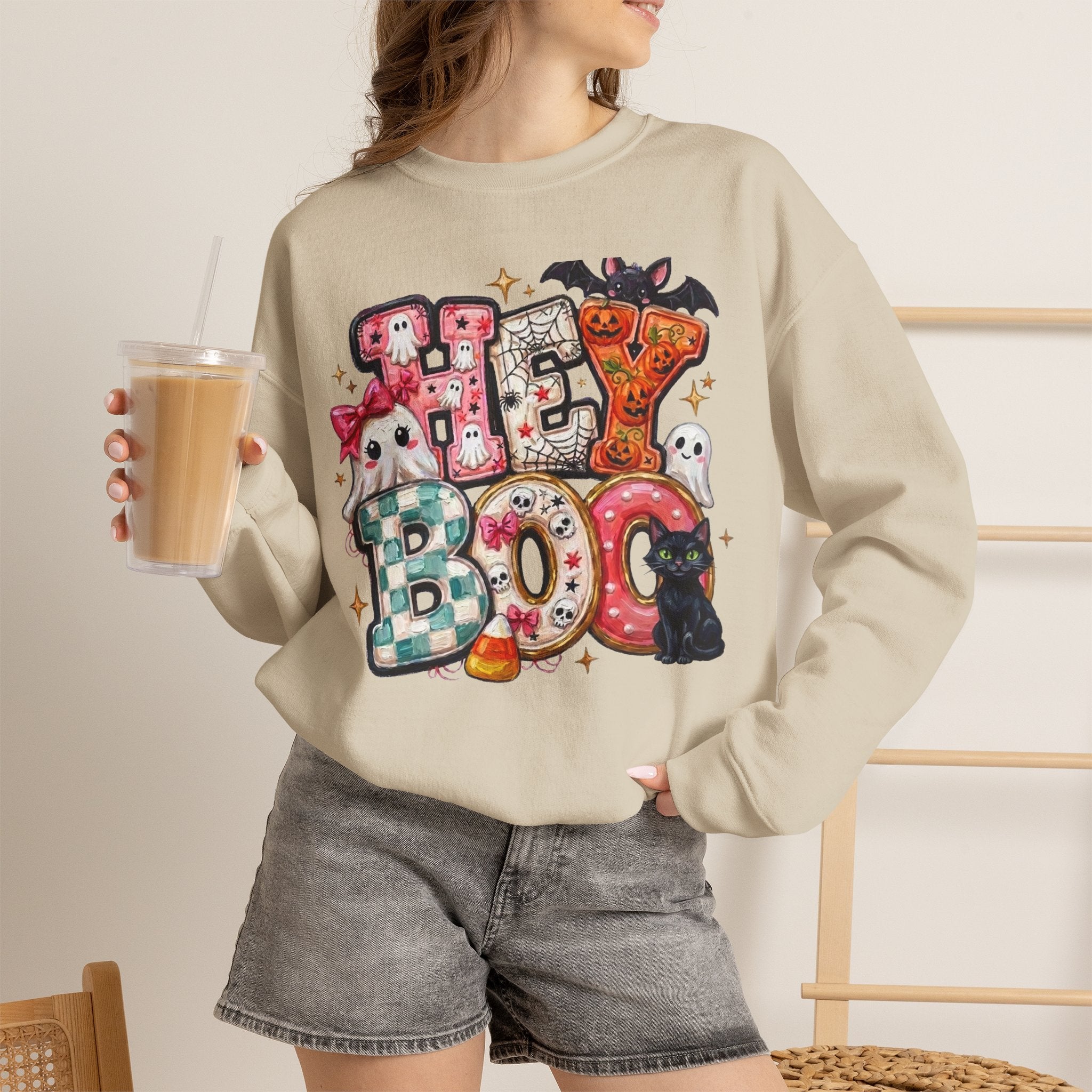 Halloween 'Boo!' Crewneck Sweatshirt – Cute Ghosts & Candy Halloween Pullover