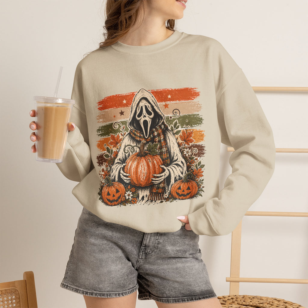 Halloween Scream Crewneck Sweatshirt — Ghost Face Pumpkin Design