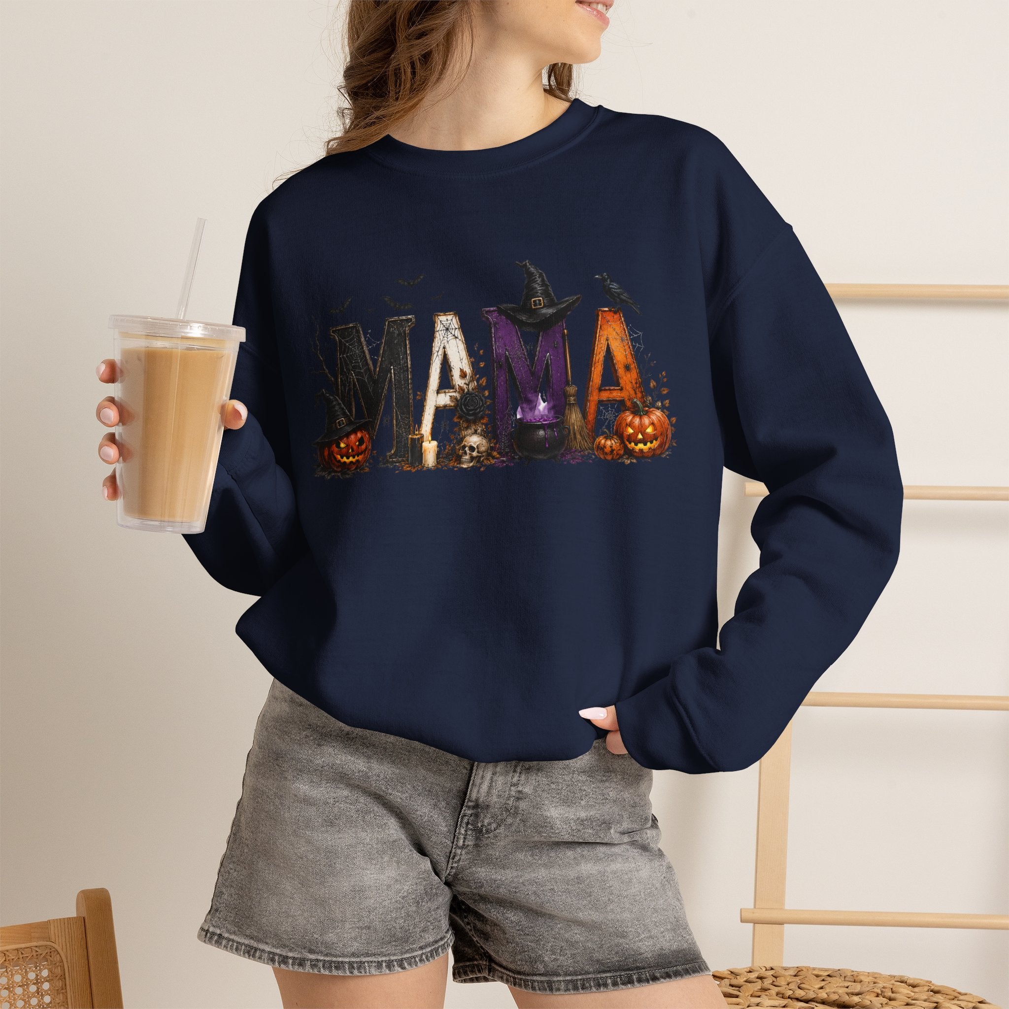 Halloween Mama Sweatshirt — Spooky Witch & Pumpkins Crewneck